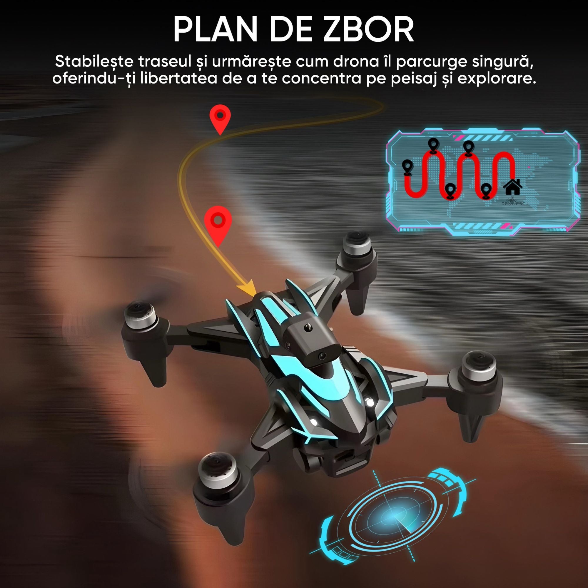 Drona inteligenta, Dronescu IFAero Pro, Cu 3 camere, Evitare obstacole 360°