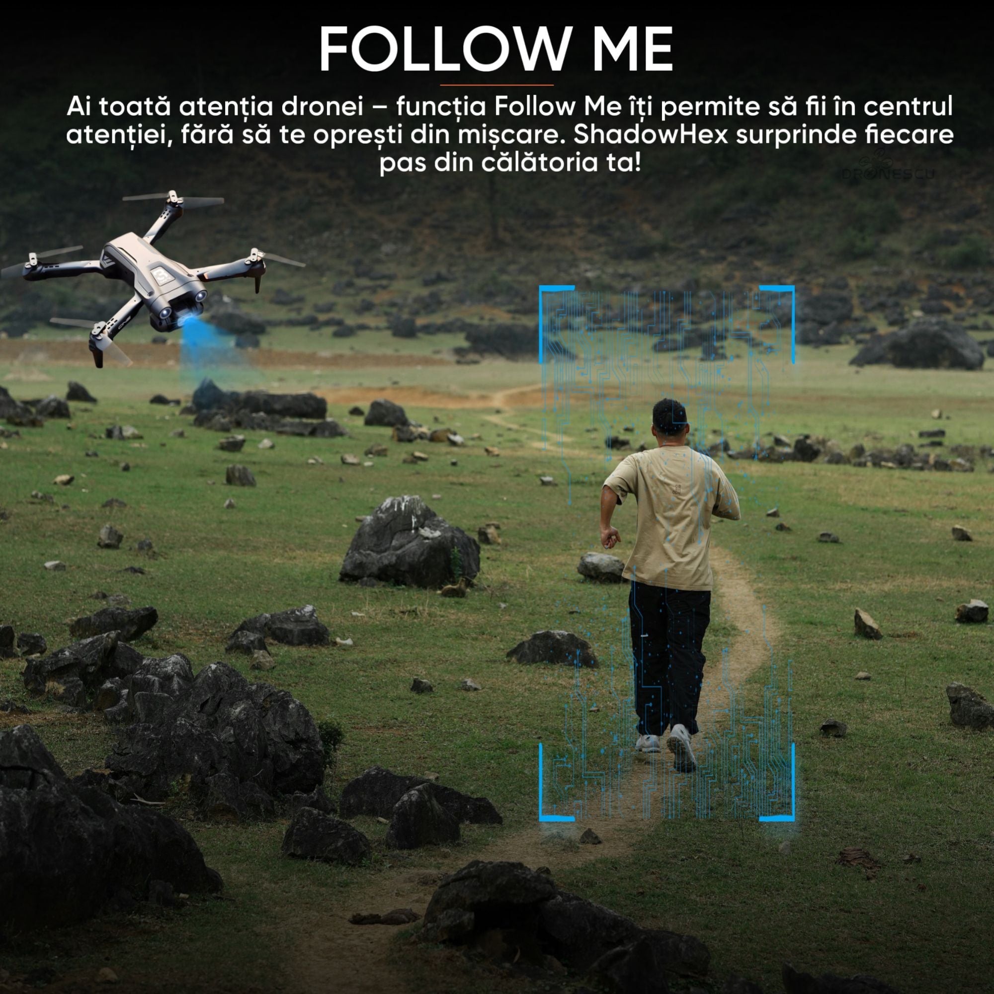 Drona cu camera duala Ultra-Clear HD, Dronescu, Model ShadowHex, Gri