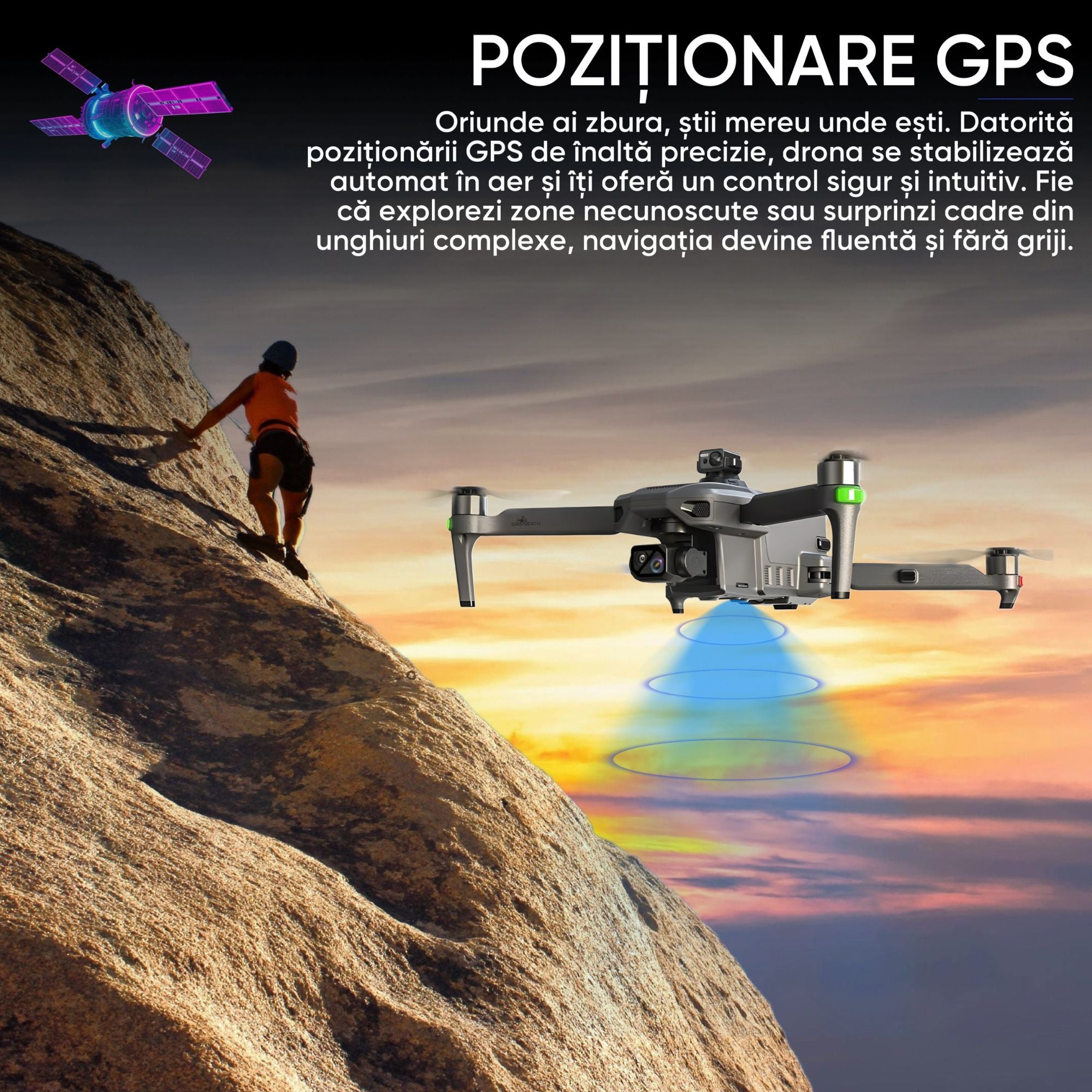 Dronescu Aerovex – Drona profesionala cu camera 360 pe gimbal 3 axe, 45min zbor, ecran 5.5 inch, GPS si raza 10km