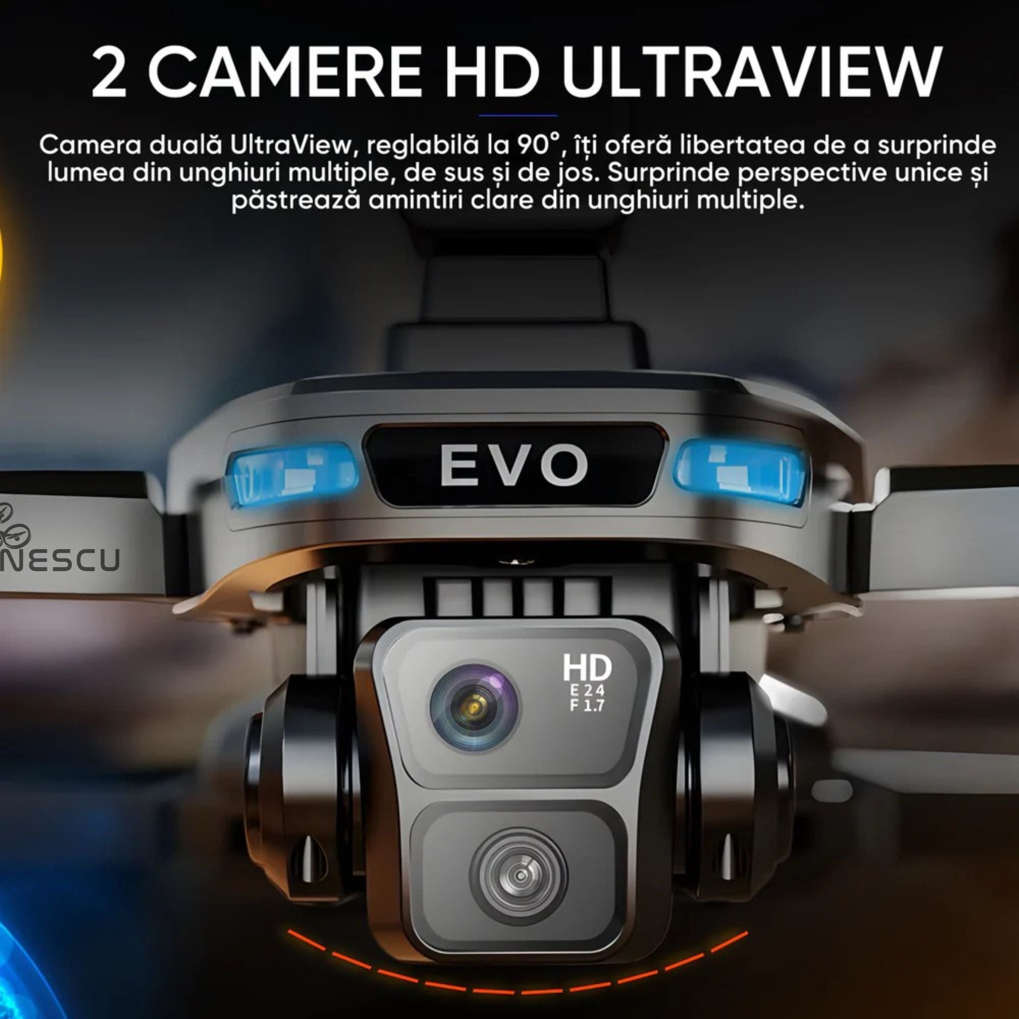 Dronescu SkyviKING MAX, Drona cu 2 camere HD, ecran 5.9 inch, GPS, evitarea obstacolelor 360, retur automat, 25min zbor, motor brushless