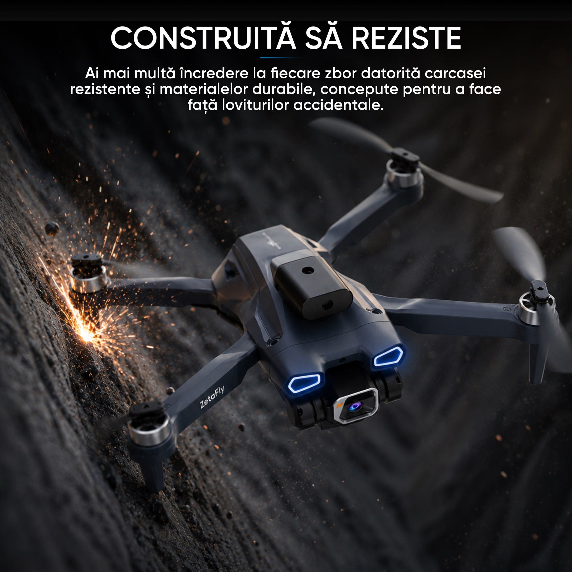 Drona de jucarie pentru nivel mediu, Dronescu, Model ZetaFly, 2 camere