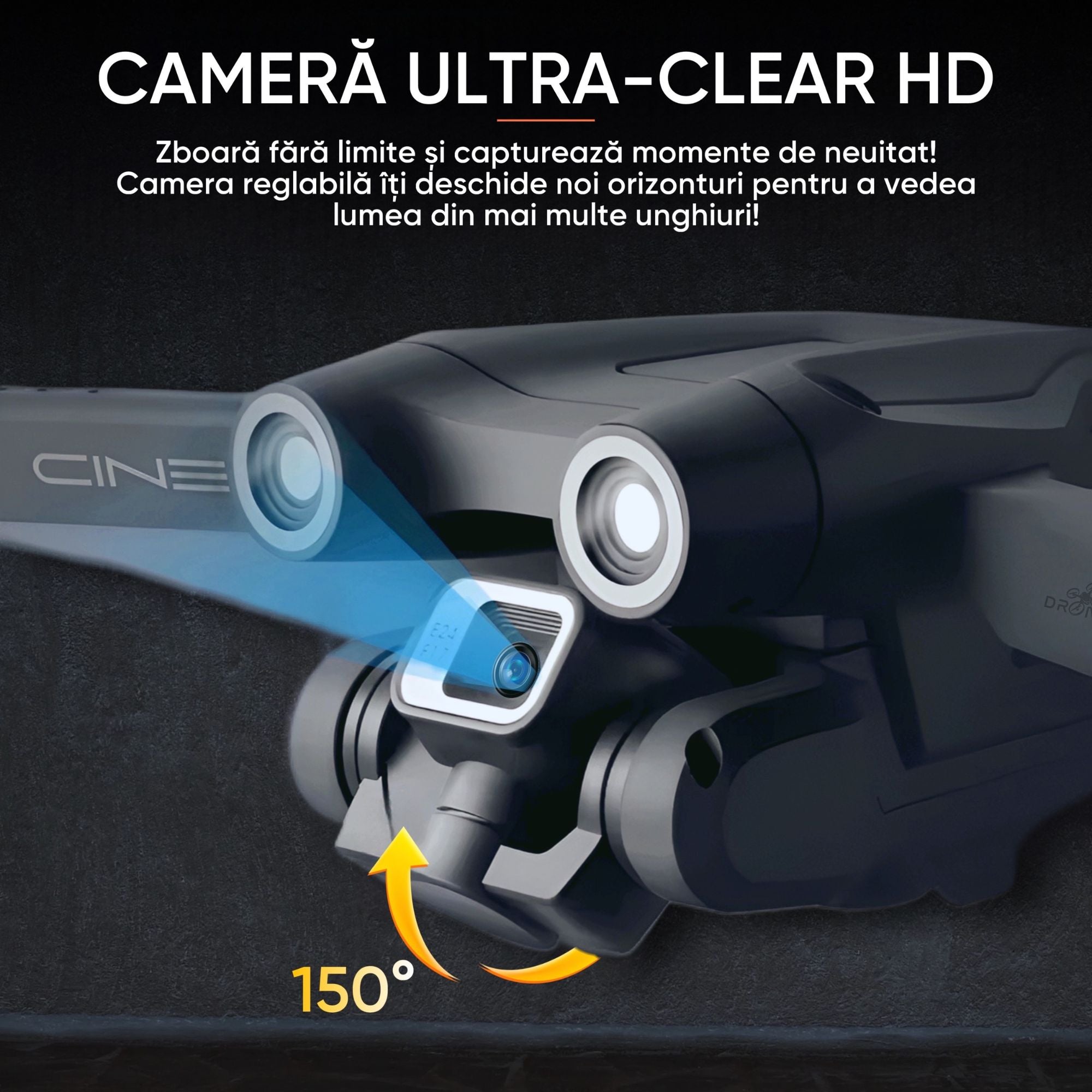 Drona cu camera duala Ultra-Clear HD, Dronescu, Model ShadowHex, Gri
