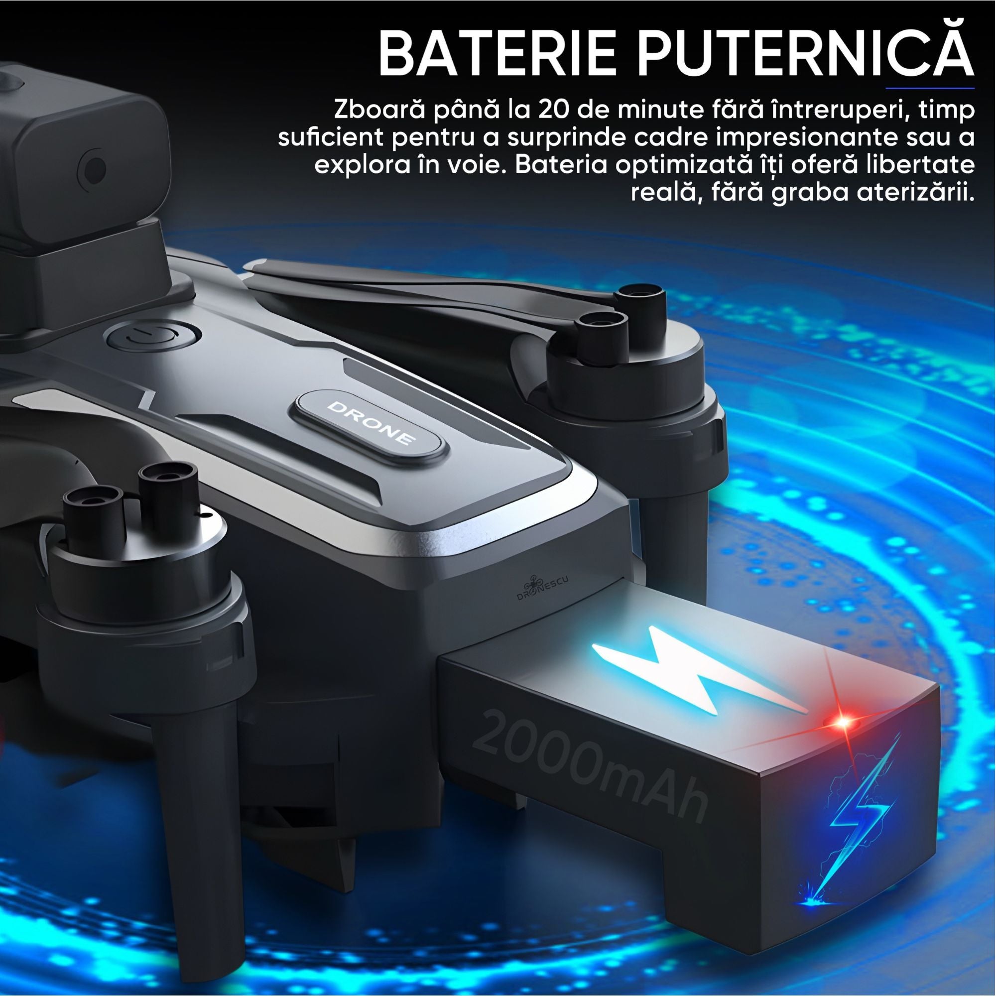 Dronescu GorillaAir – Drona GPS cu Camera Duala Full HD, Stabilizare 90°, Senzori 360, Retur Automat, 20min Zbor, Motor Brushless