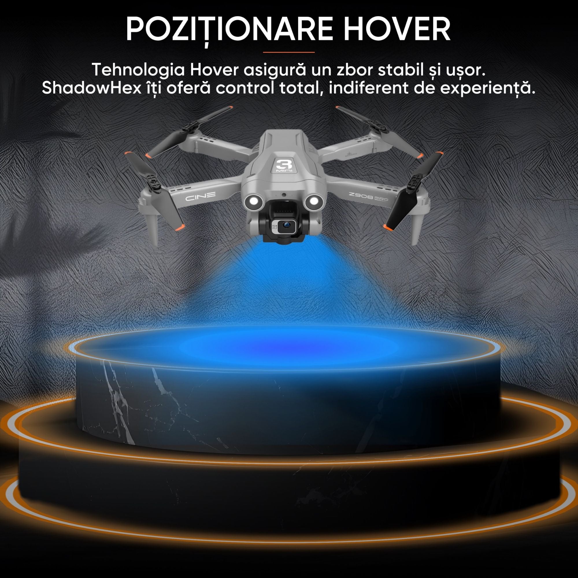 Drona cu camera duala Ultra-Clear HD, Dronescu, Model ShadowHex, Gri