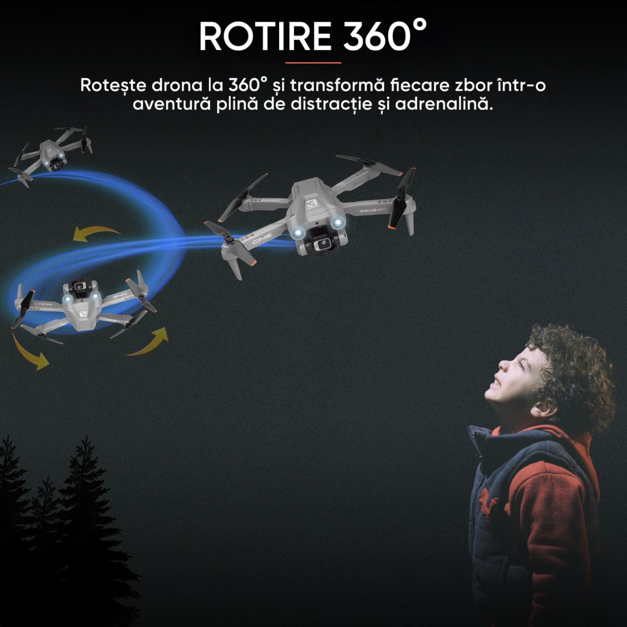 Drona cu camera duala Ultra-Clear HD, Dronescu, Model ShadowHex, Gri