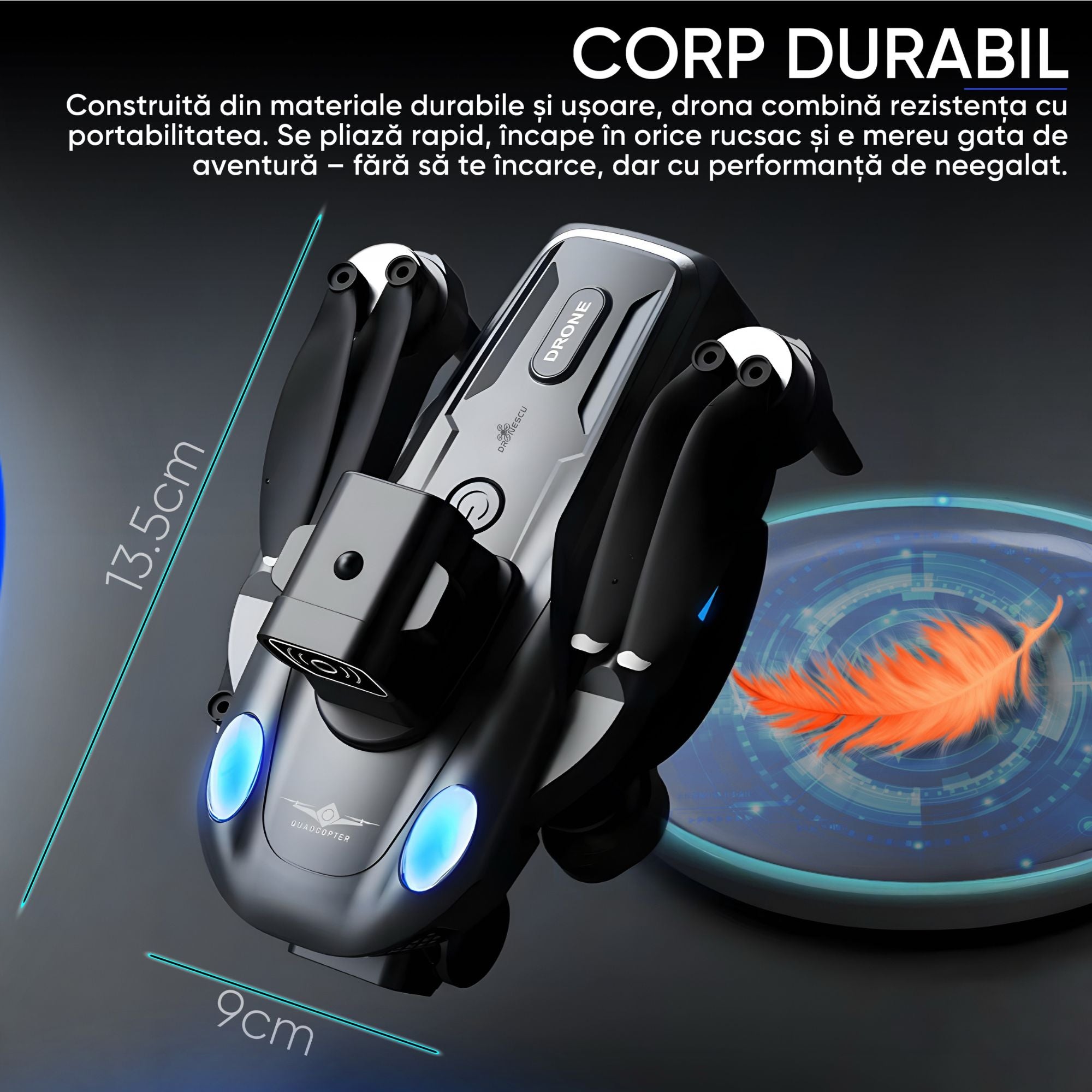 Dronescu GorillaAir – Drona GPS cu Camera Duala Full HD, Stabilizare 90°, Senzori 360, Retur Automat, 20min Zbor, Motor Brushless
