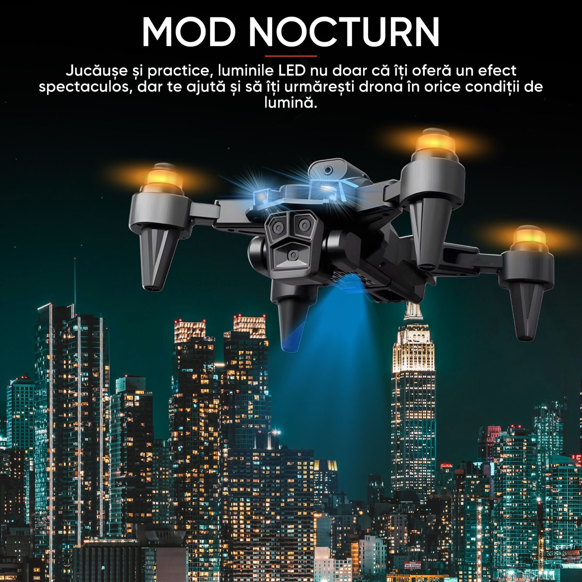 Drona inteligenta, Dronescu IFAero Pro, Cu 3 camere, Evitare obstacole 360°