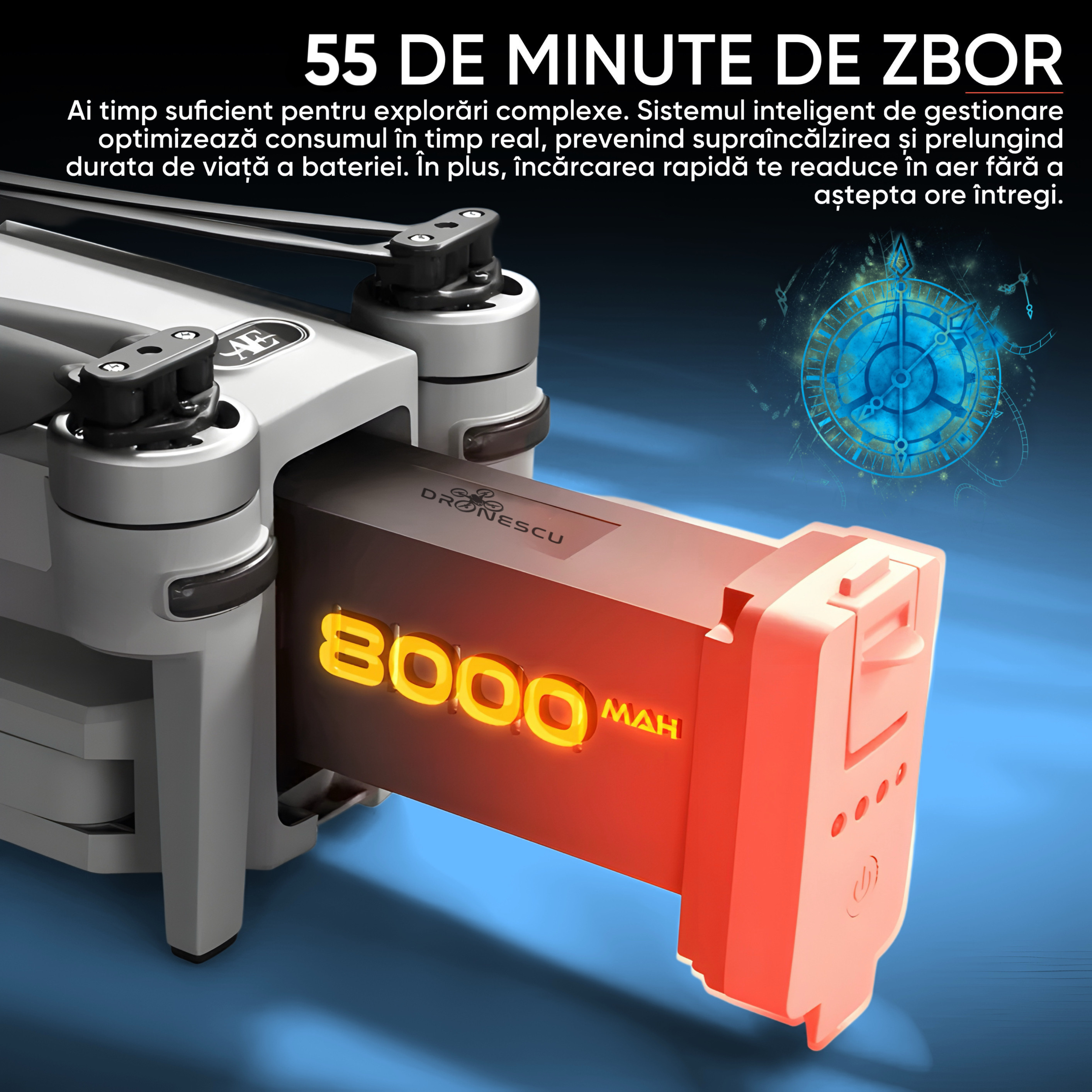 Drona profesionala pentru avansati sau profesionisti, Dronescu, Model TANK FOR FLY, Tip QuadCopter, cu carlig de prindere si posibilitate de transport pana 800g, pentru pescari sau evenimente in aer liber, 8KM distanta de operare