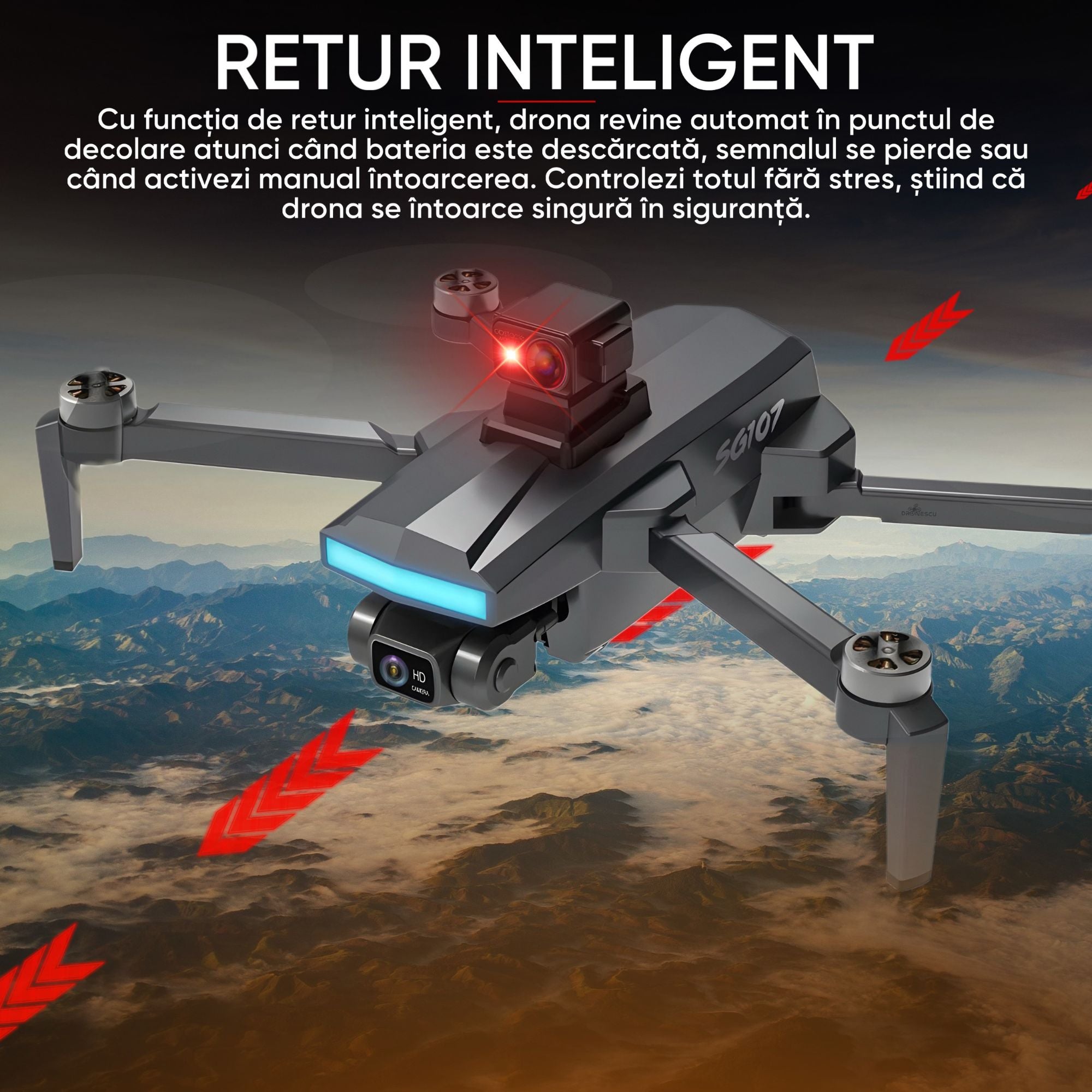 Dronescu AngelSword – Drona cu camera duala pe gimbal 3 axe, GPS, AI Follow Me, ecran telecomanda, senzori 360, 28min zbor