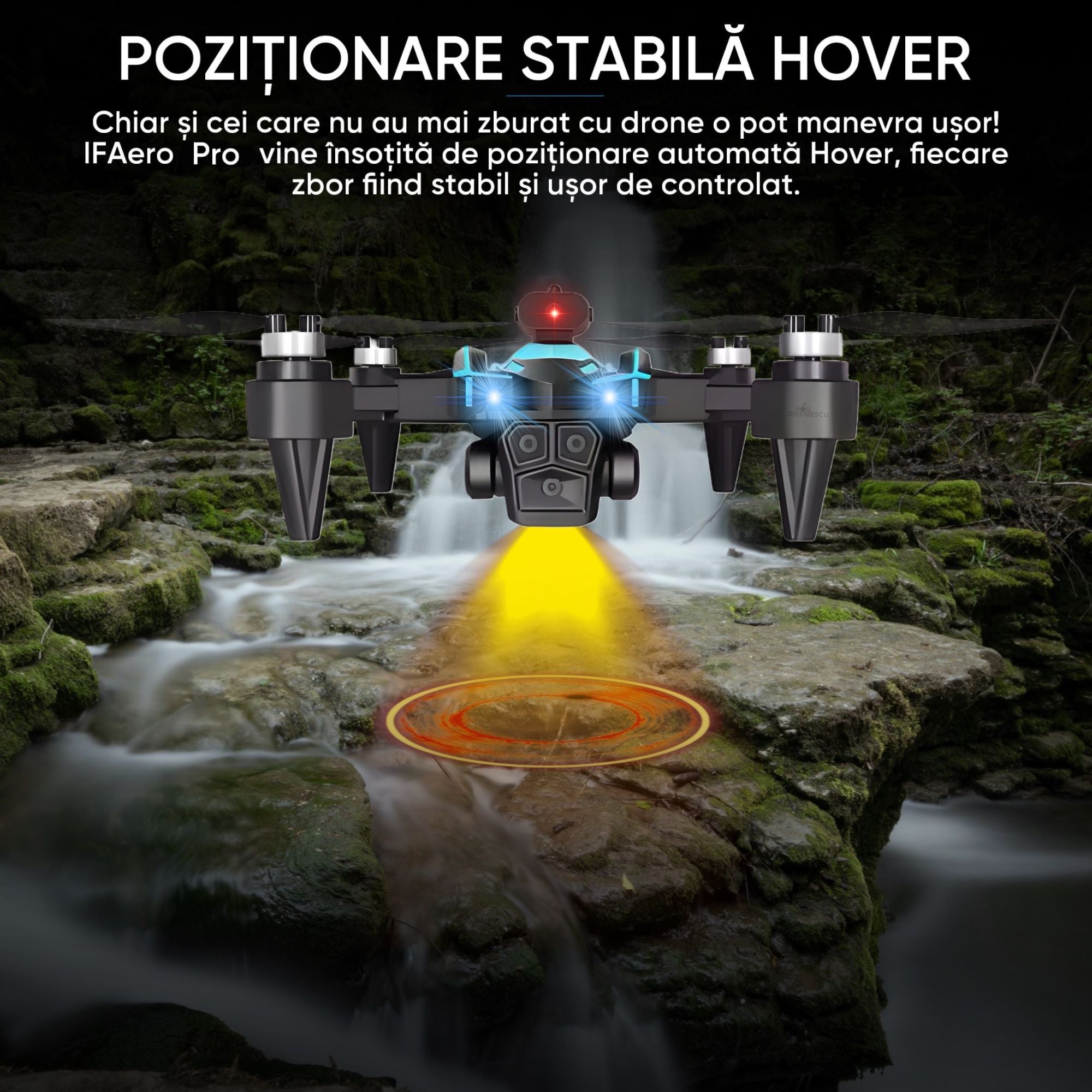 Drona inteligenta, Dronescu IFAero Pro, Cu 3 camere, Evitare obstacole 360°