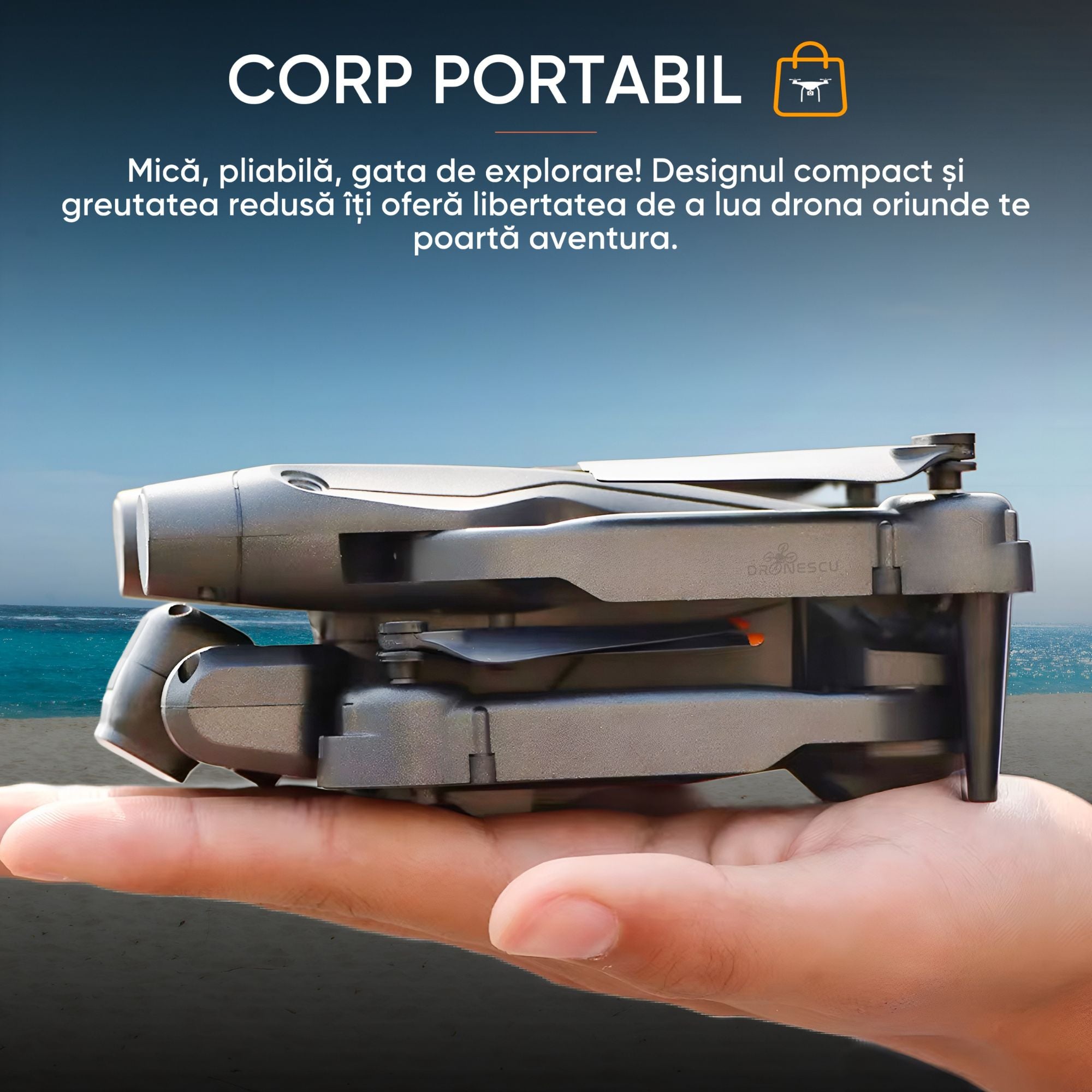 Drona cu camera duala Ultra-Clear HD, Dronescu, Model ShadowHex, Gri