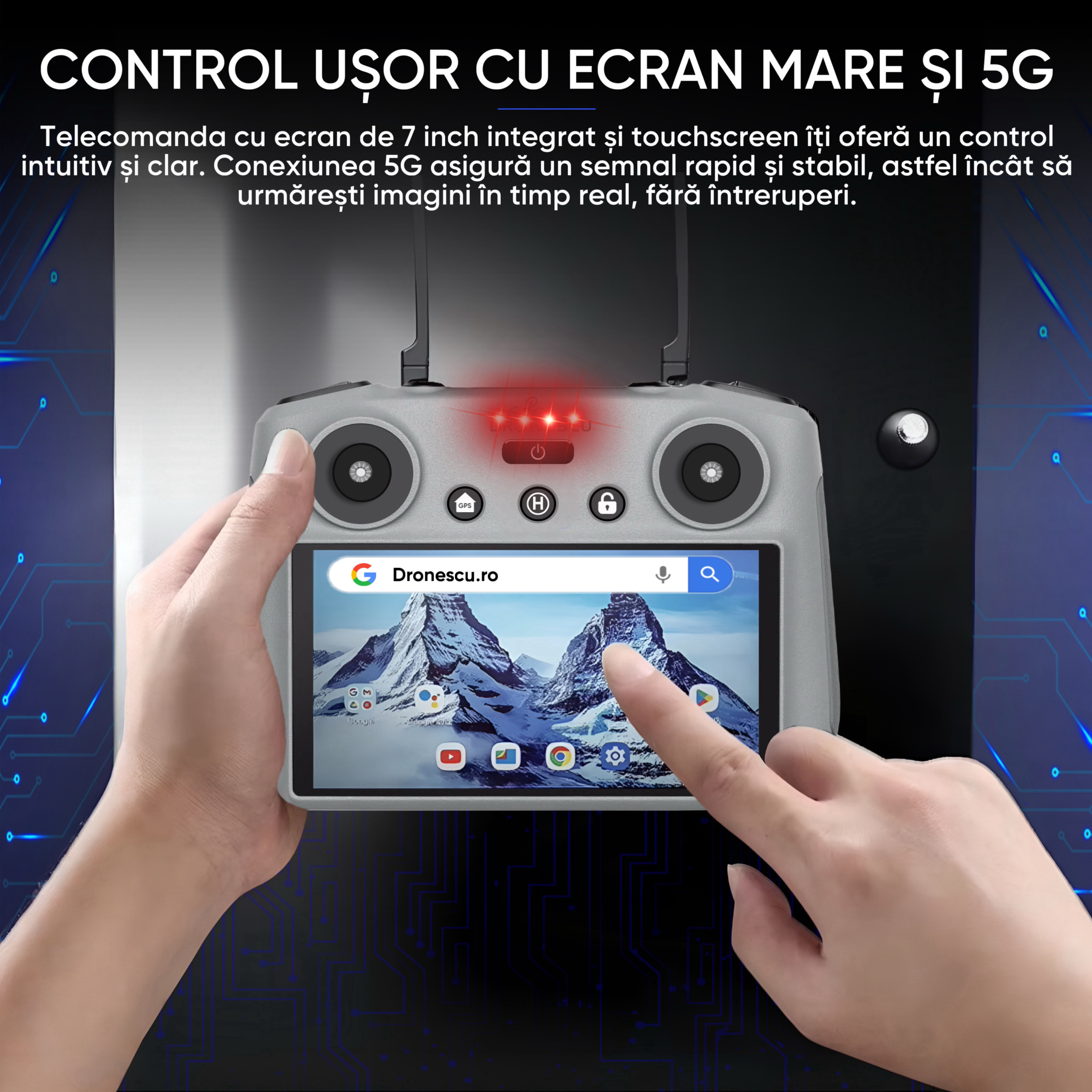 Drona profesionala pentru avansati sau profesionisti, Dronescu, Model TANK FOR FLY, Tip QuadCopter, cu carlig de prindere si posibilitate de transport pana 800g, pentru pescari sau evenimente in aer liber, 8KM distanta de operare