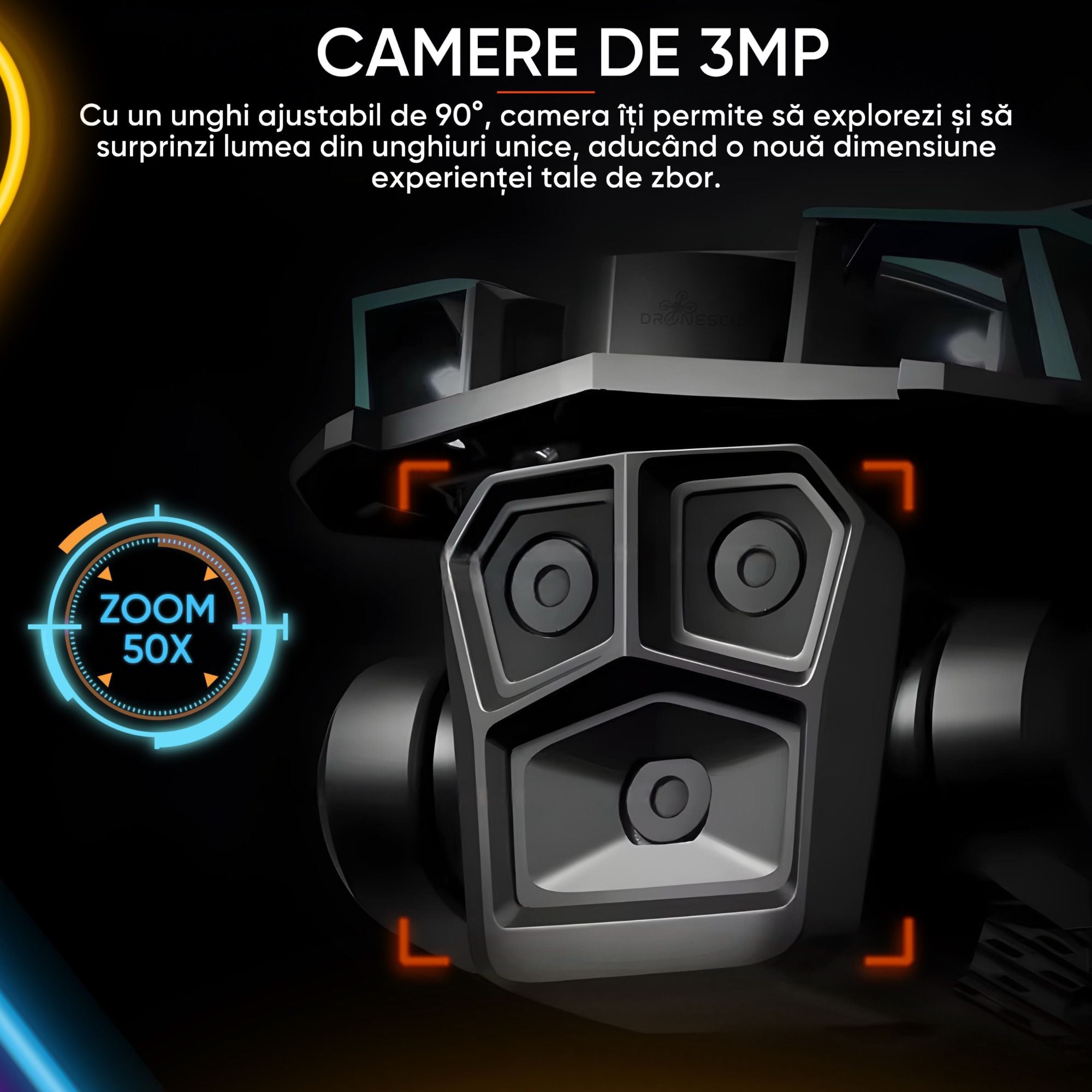 Drona inteligenta, Dronescu IFAero Pro, Cu 3 camere, Evitare obstacole 360°