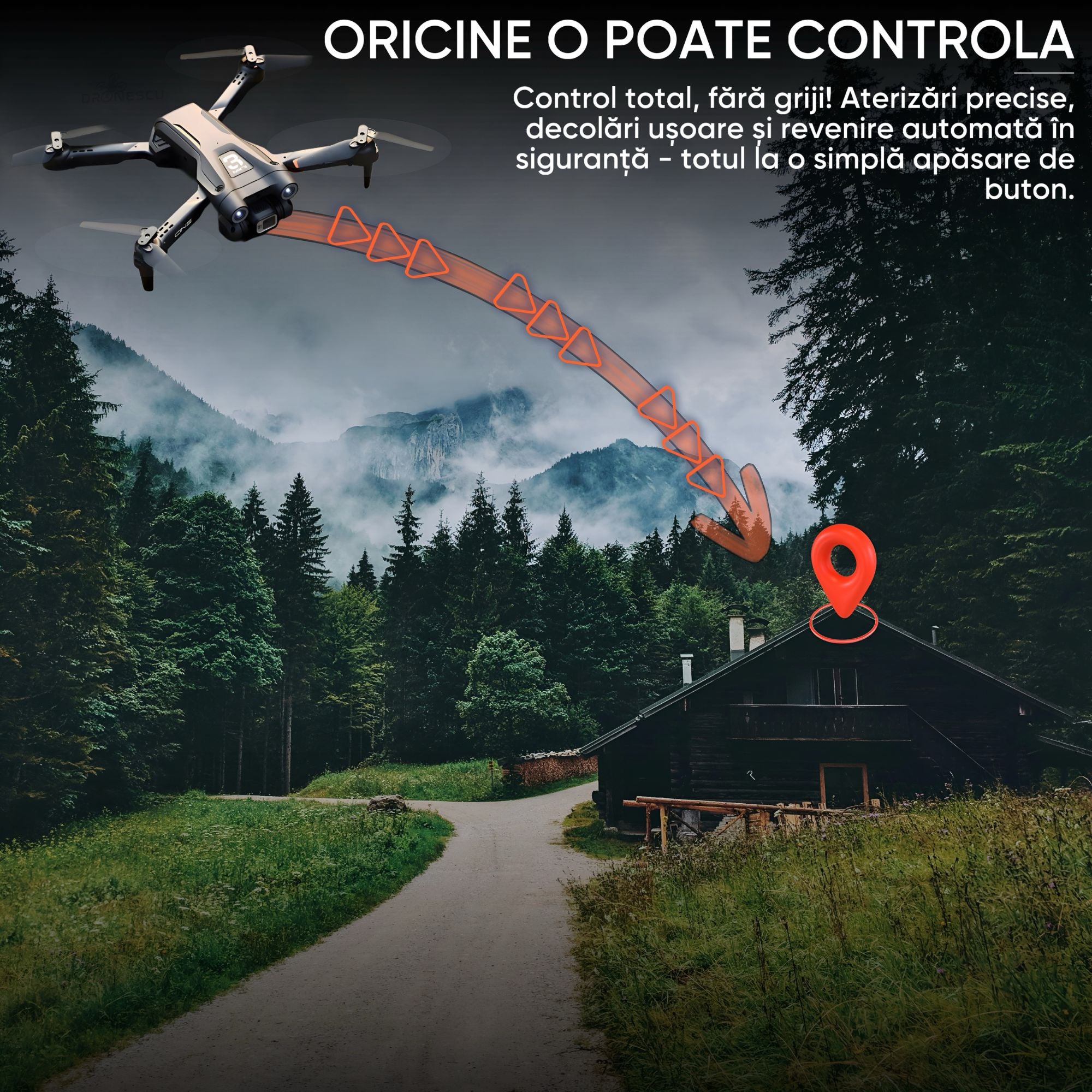 Drona cu camera duala Ultra-Clear HD, Dronescu, Model ShadowHex, Gri