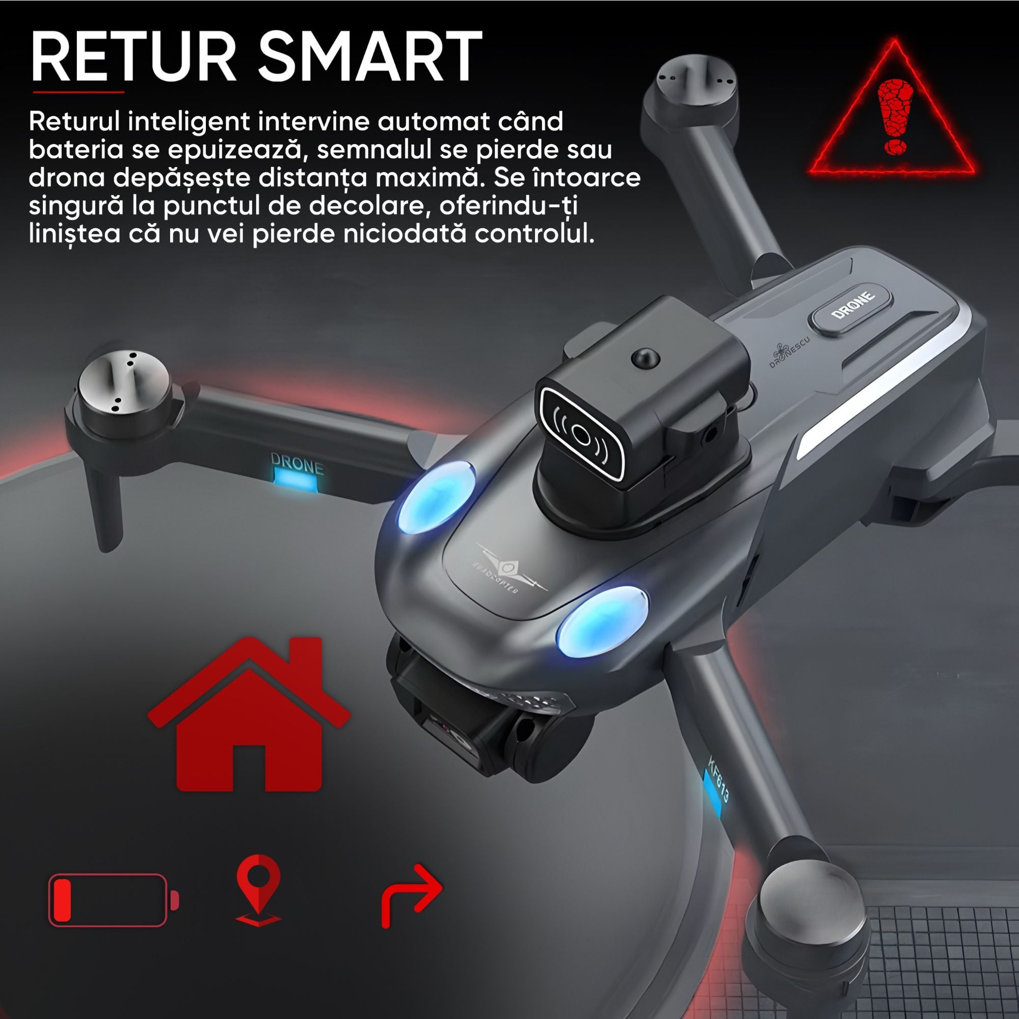 Dronescu GorillaAir – Drona GPS cu Camera Duala Full HD, Stabilizare 90°, Senzori 360, Retur Automat, 20min Zbor, Motor Brushless