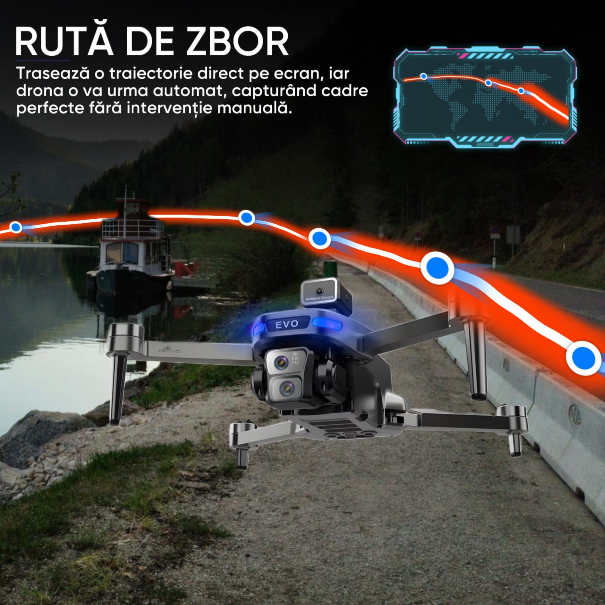 Dronescu SkyviKING MAX, Drona cu 2 camere HD, ecran 5.9 inch, GPS, evitarea obstacolelor 360, retur automat, 25min zbor, motor brushless