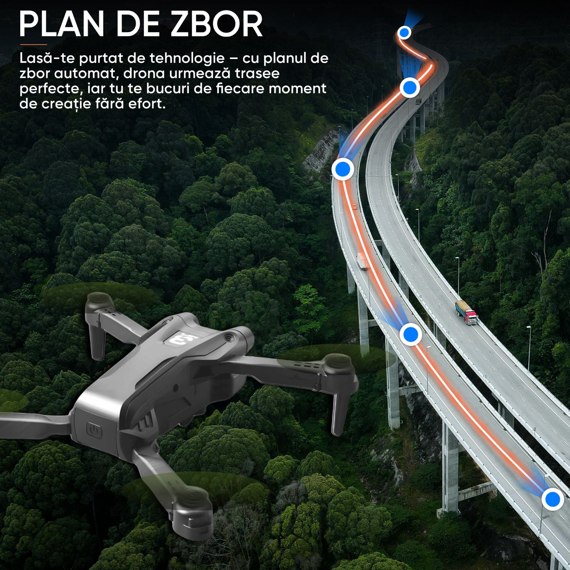 Drona cu camera duala Ultra-Clear HD, Dronescu, Model ShadowHex, Gri