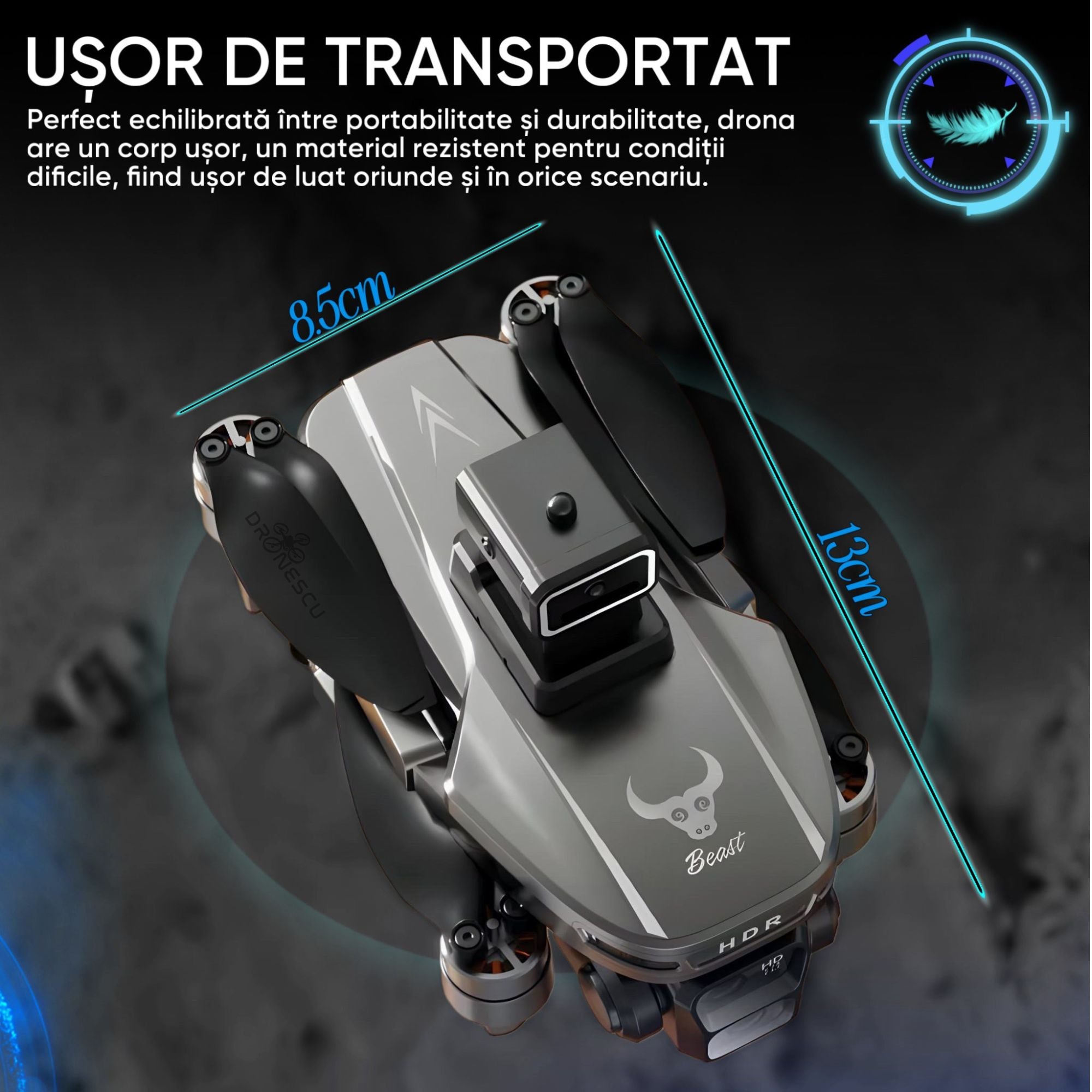 Dronescu SkyviKING MAX, Drona cu 2 camere HD, ecran 5.9 inch, GPS, evitarea obstacolelor 360, retur automat, 25min zbor, motor brushless