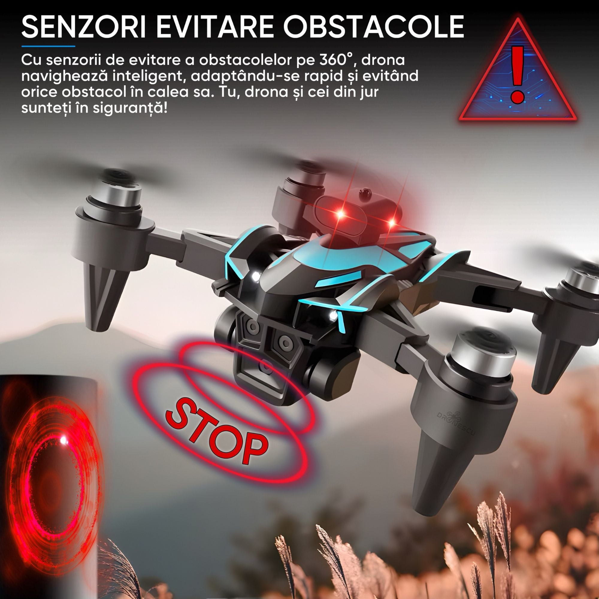 Drona inteligenta, Dronescu IFAero Pro, Cu 3 camere, Evitare obstacole 360°