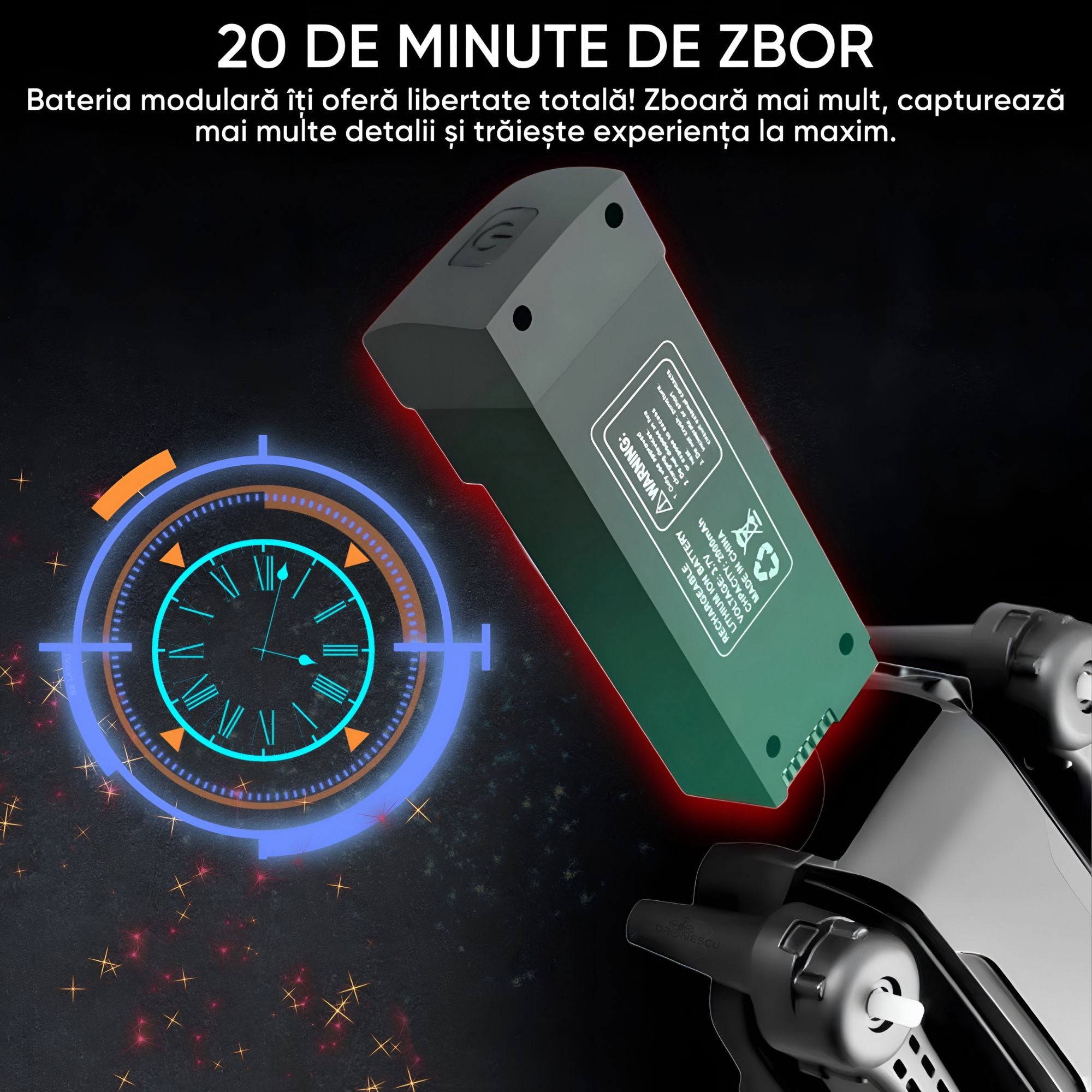 Drona cu camera duala Ultra-Clear HD, Dronescu, Model ShadowHex, Gri