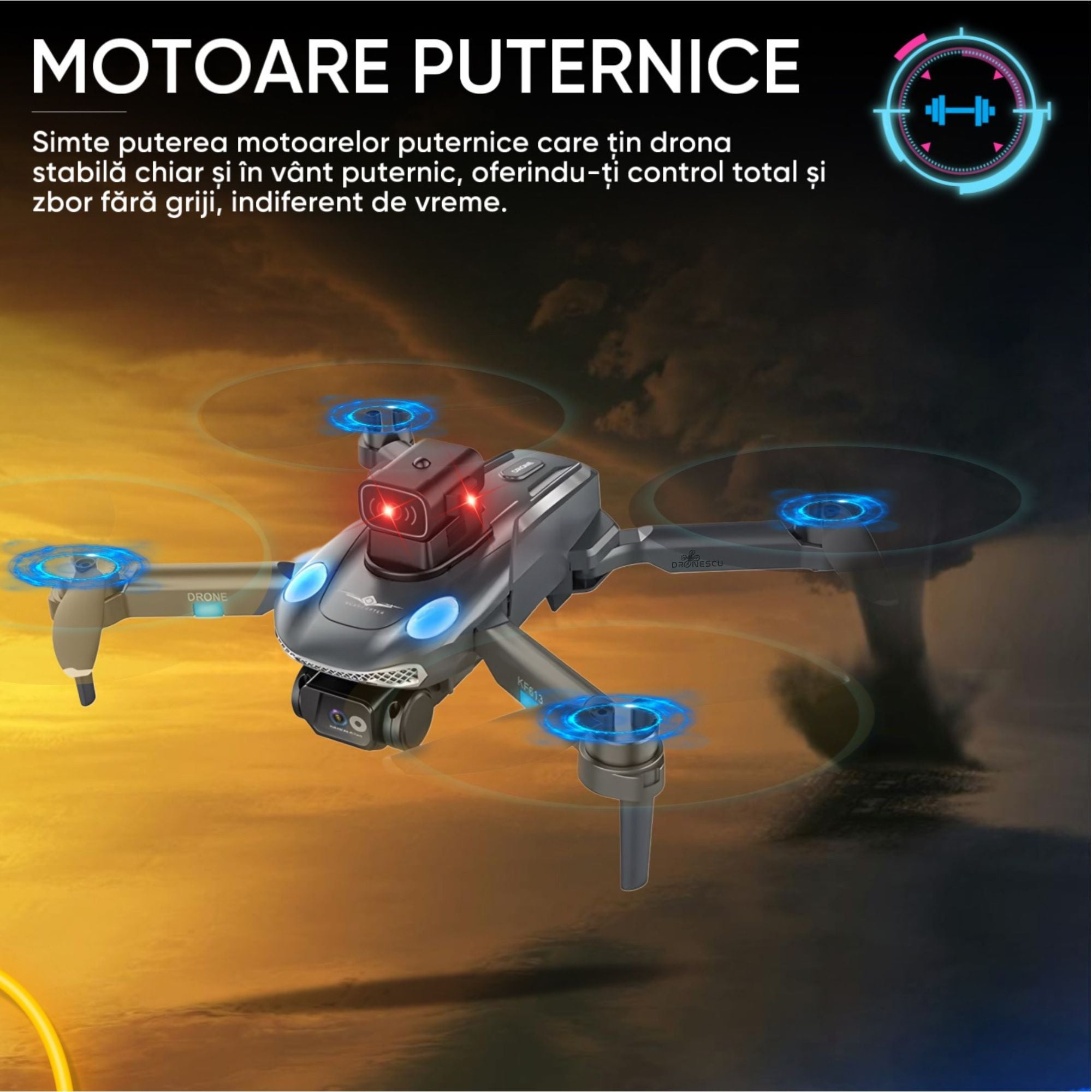 Dronescu GorillaAir – Drona GPS cu Camera Duala Full HD, Stabilizare 90°, Senzori 360, Retur Automat, 20min Zbor, Motor Brushless