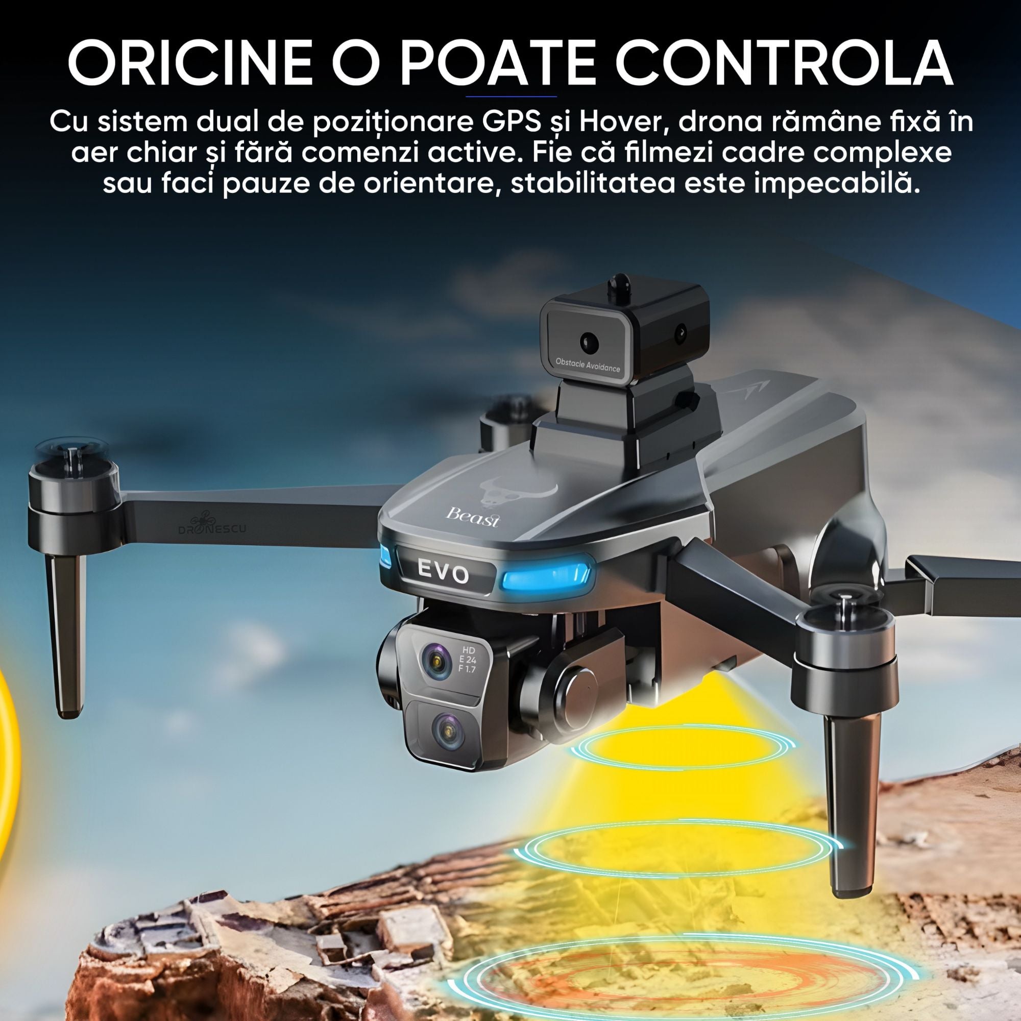 Dronescu SkyviKING MAX, Drona cu 2 camere HD, ecran 5.9 inch, GPS, evitarea obstacolelor 360, retur automat, 25min zbor, motor brushless