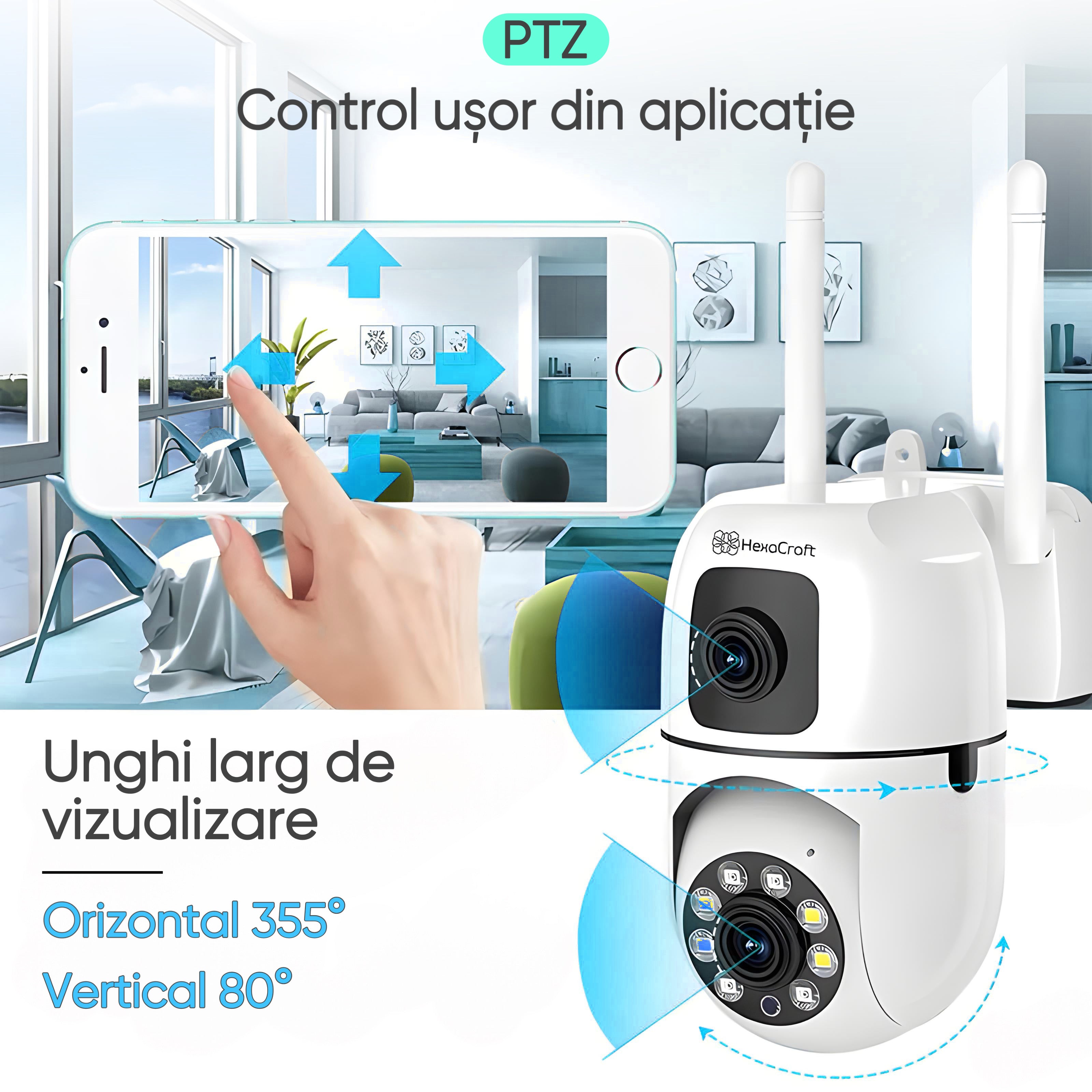 Camera De Supraveghere Video CCTV Dubla WIFI, HexaEye