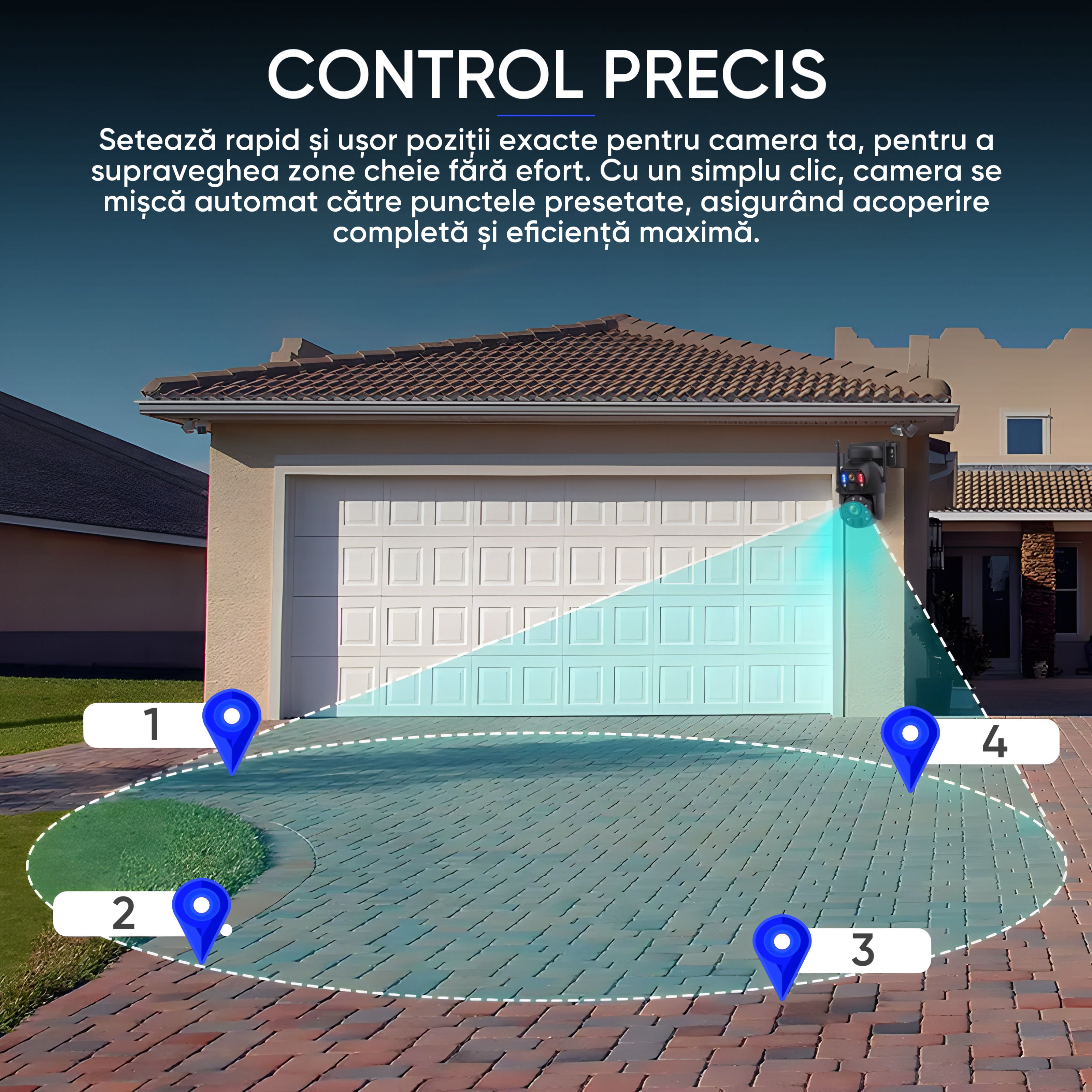 Camera Supraveghere Solara 4G Duala 6MP cu Zoom 50x, Detectie Umana AI, Vedere Nocturna 150m, Panou Solar 20000mAh, IP66, Audio Bidirectional, Fara WiFi