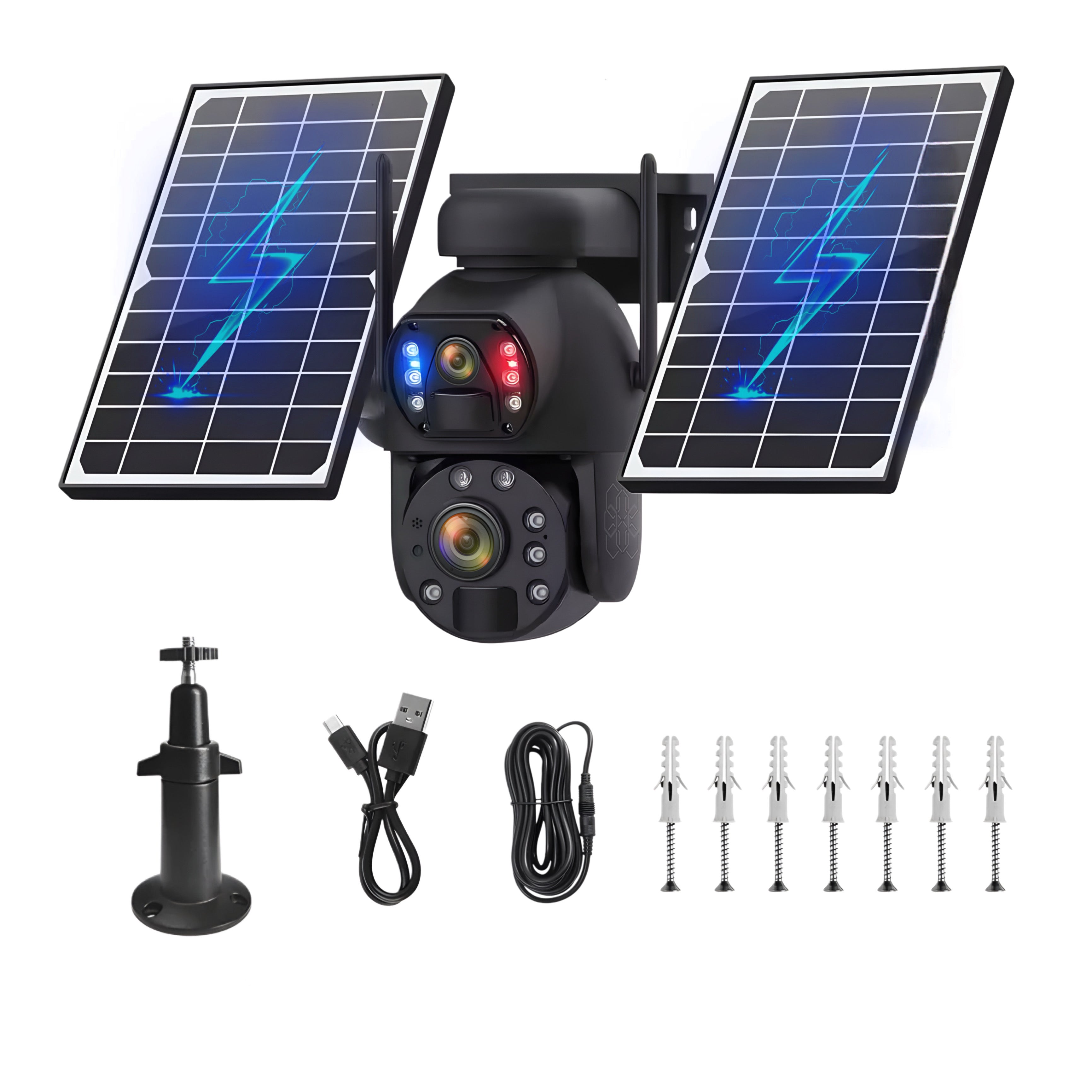 Camera Supraveghere Solara 4G Duala 6MP cu Zoom 50x, Detectie Umana AI, Vedere Nocturna 150m, Panou Solar 20000mAh, IP66, Audio Bidirectional, Fara WiFi