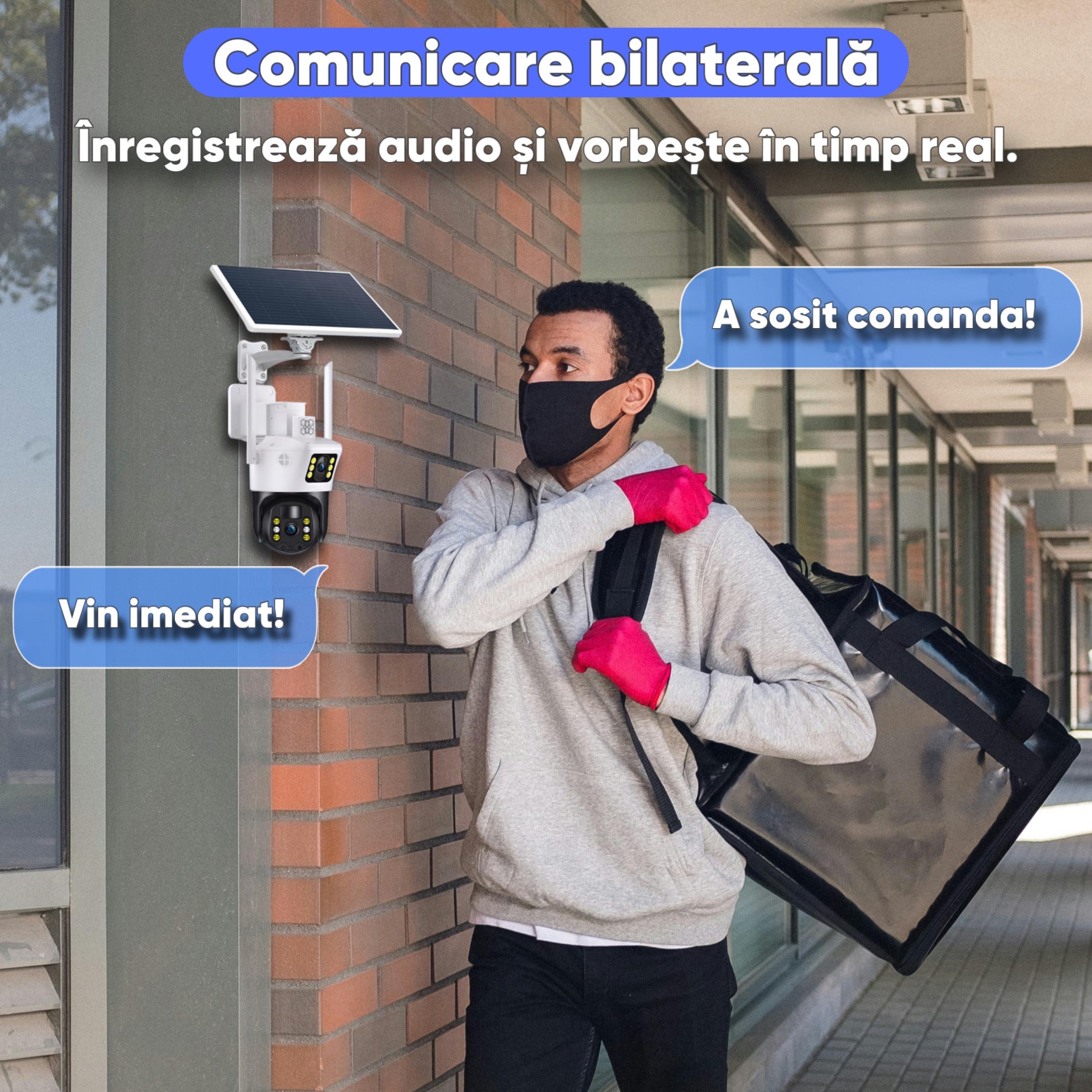 Camera de supraveghere HexaEye 2in1 cu Panou Solar inclus 8000mAh, 8MP