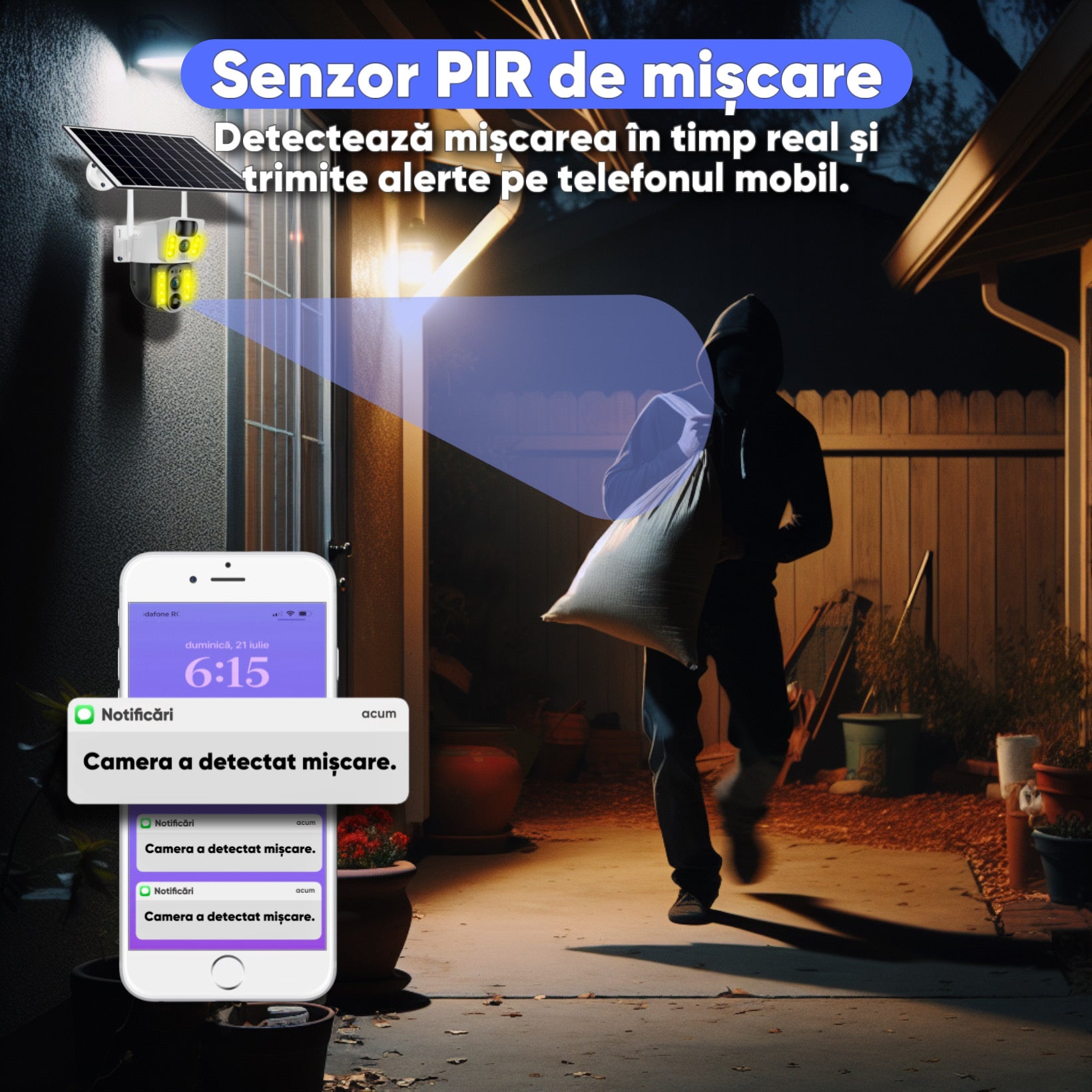 Camera de supraveghere cu energie solara, HD, HexaEye, 4G