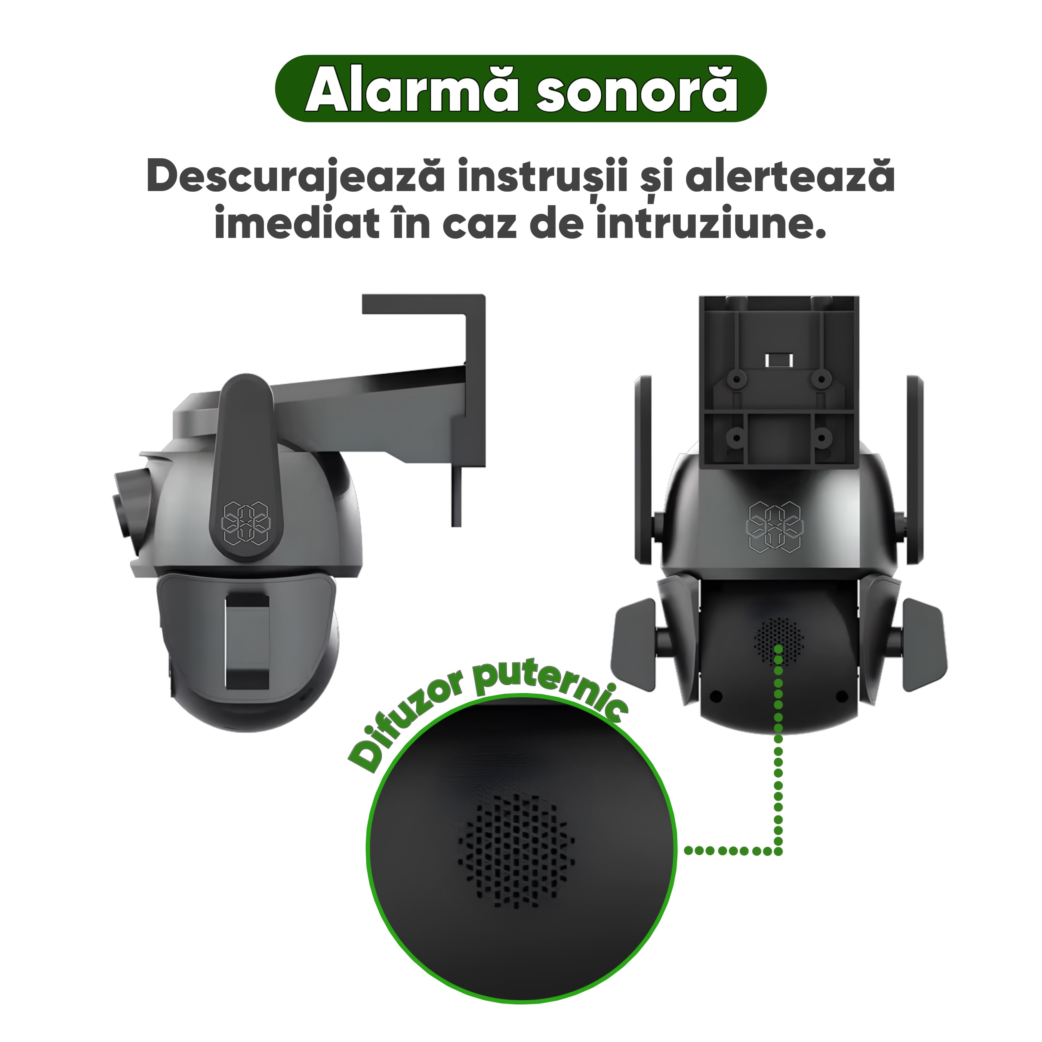 Camera de supraveghere PTZ cu 2 camere, Panou LED integrat, HexaEye