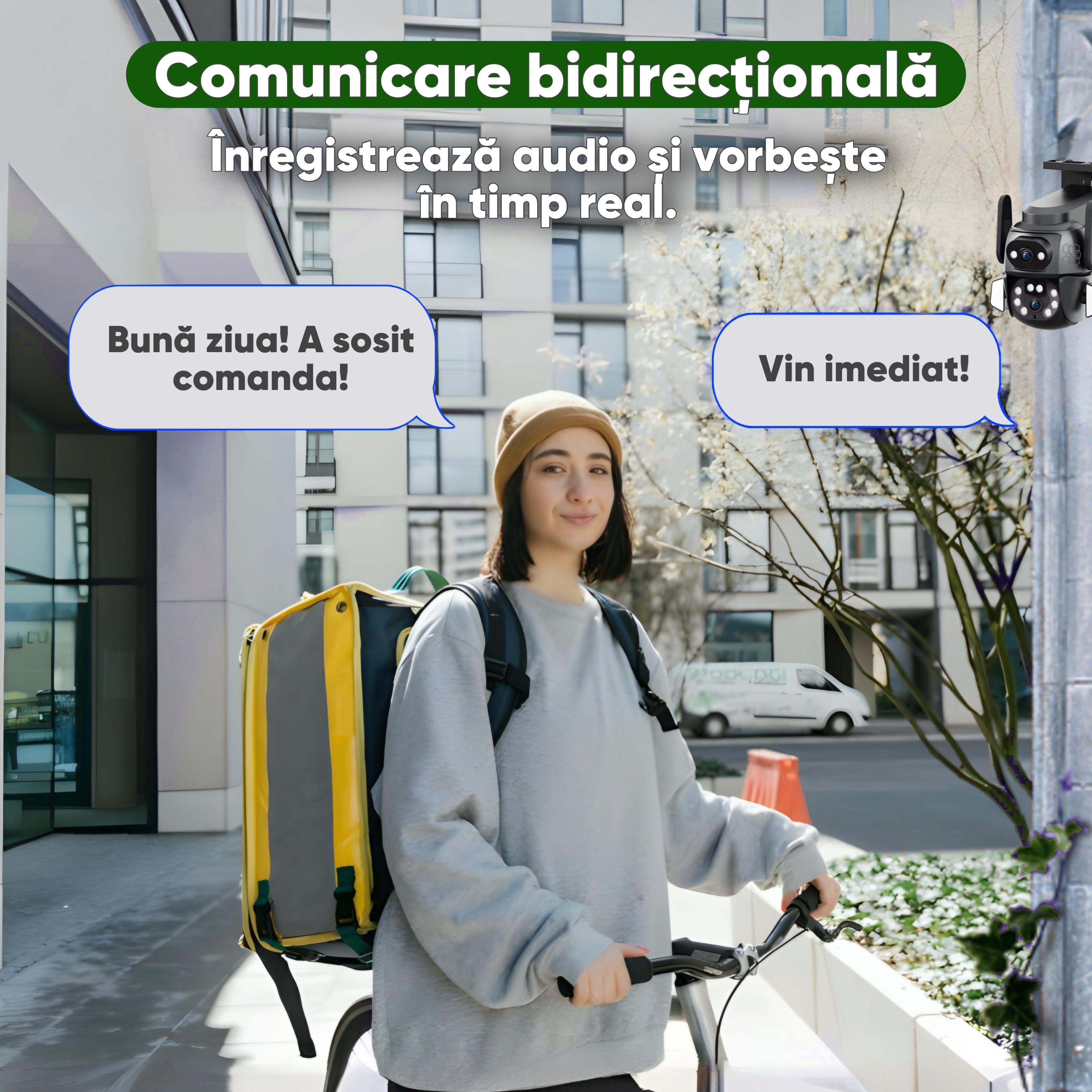 Camera de supraveghere PTZ cu 2 camere, Panou LED integrat, HexaEye