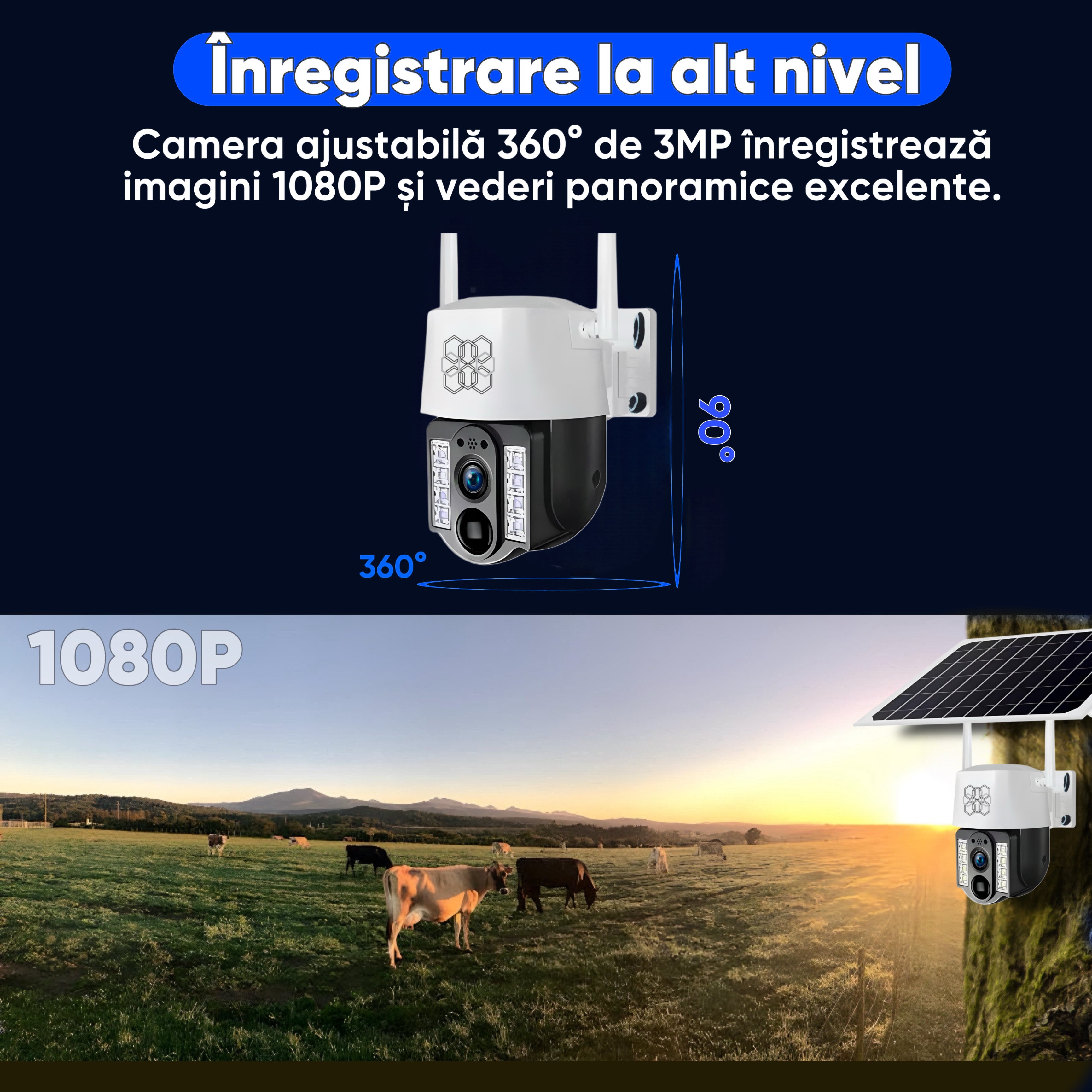 Camera de supraveghere video PTZ, Panou solar si cartela SIM, HexaEye
