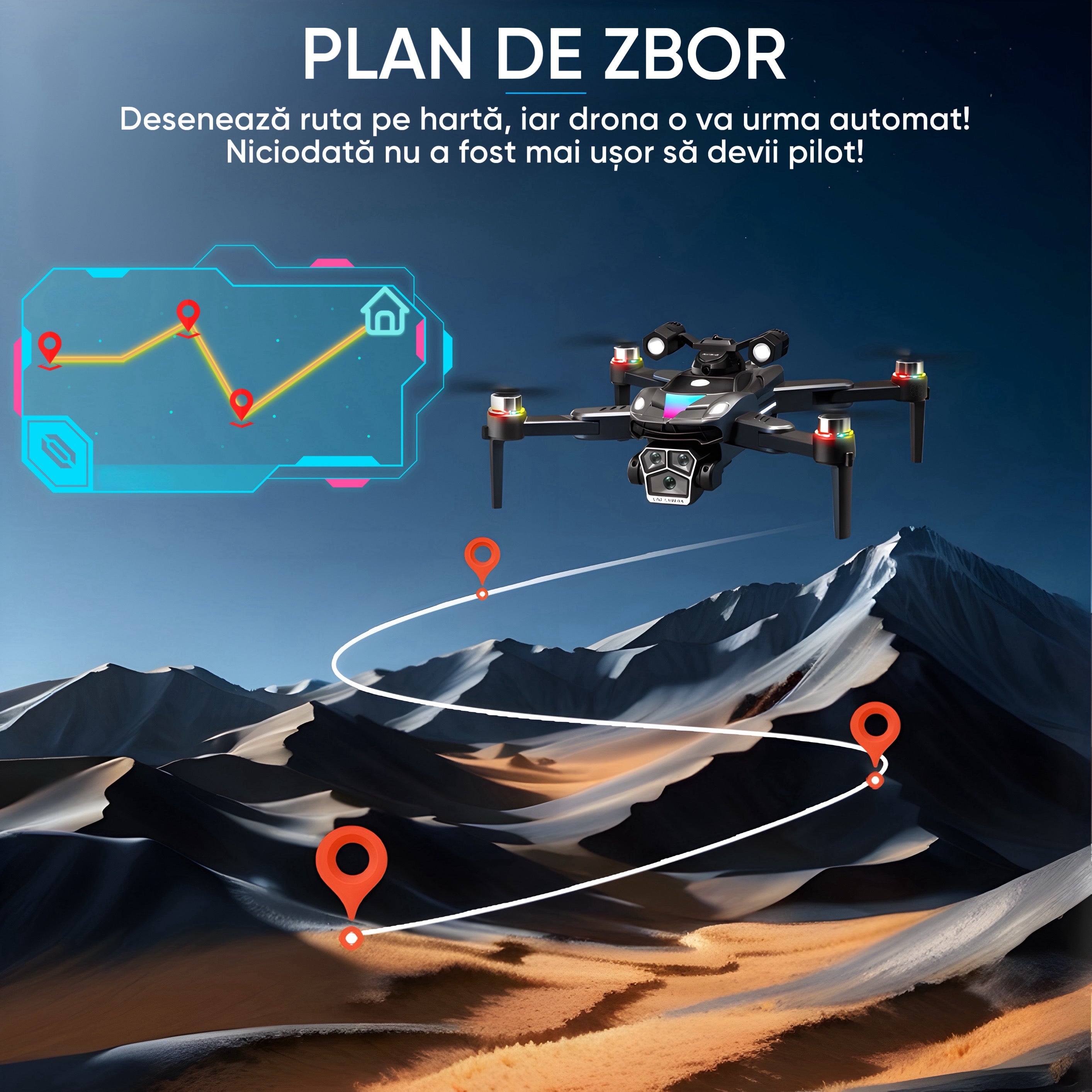 Drona NaveX, Original HexaCraft, Camera duala Ultra HD WideView, pentru copii si adulti