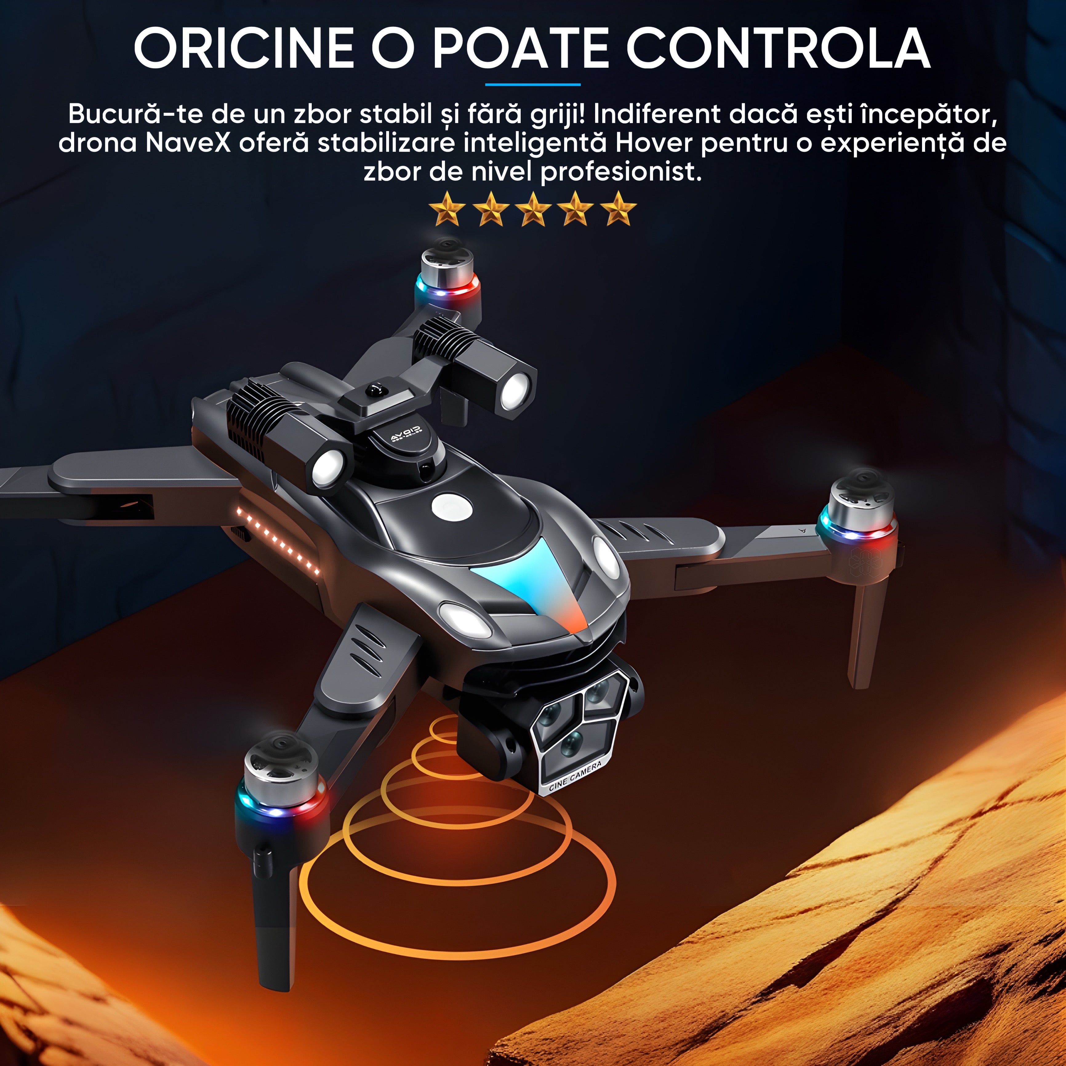 Drona NaveX, Original Dronescu, Camera duala HD, REBORN