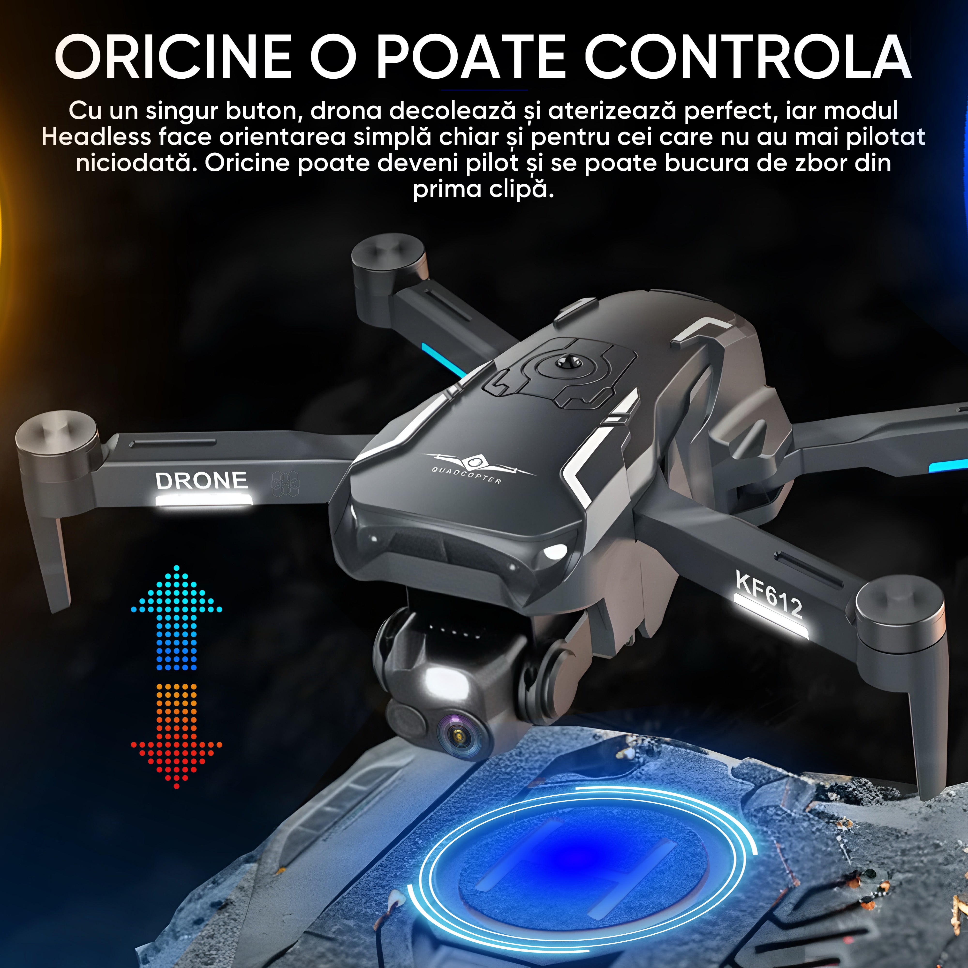 Drona HexaCraft BlackShark – Drona smart cu camera pentru copii, Headless Mode, Hover