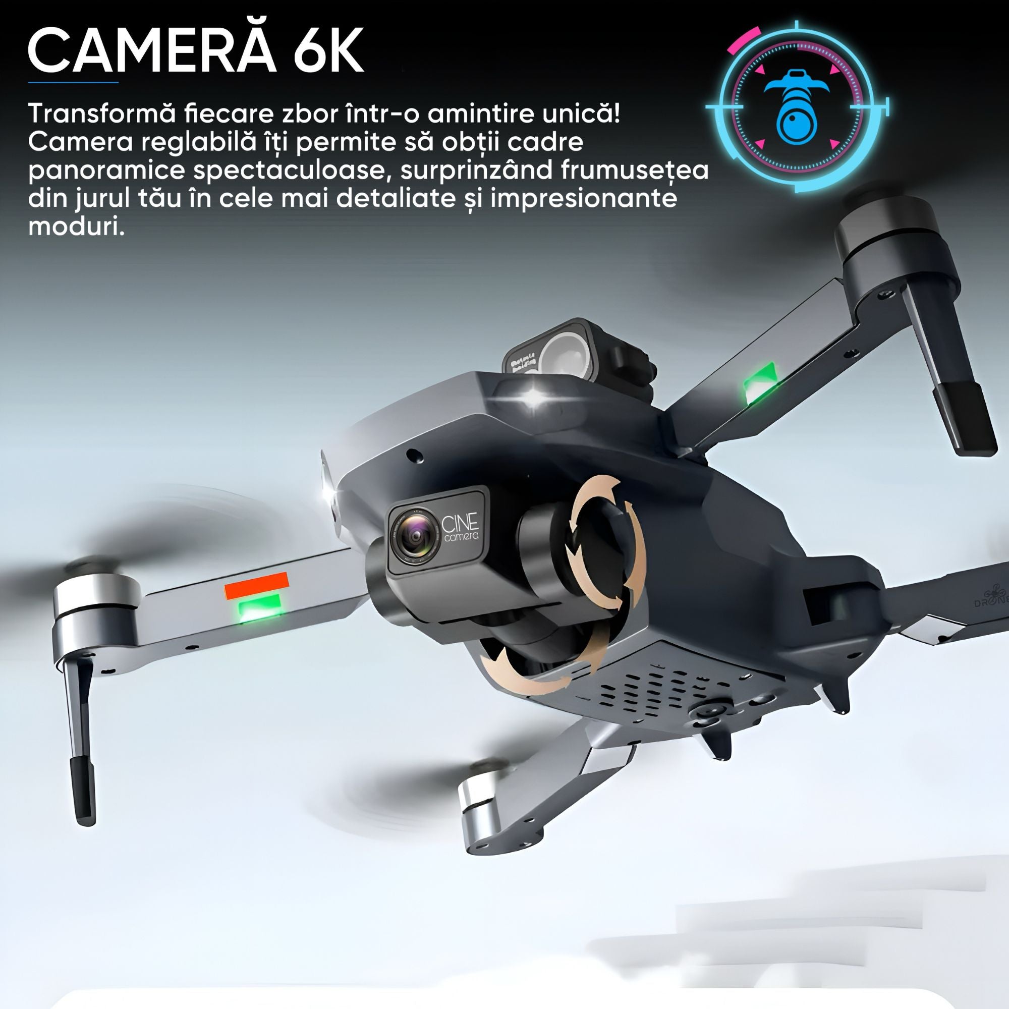 Drona Profesionala, Dronescu, AltusAir, GPS, 5G, Camera Duala 6k, Distanta maxima 3 KM, Evitare obstacole 360, Material premium rezistent la coliziuni, Return to home, Smart Follow, Negru