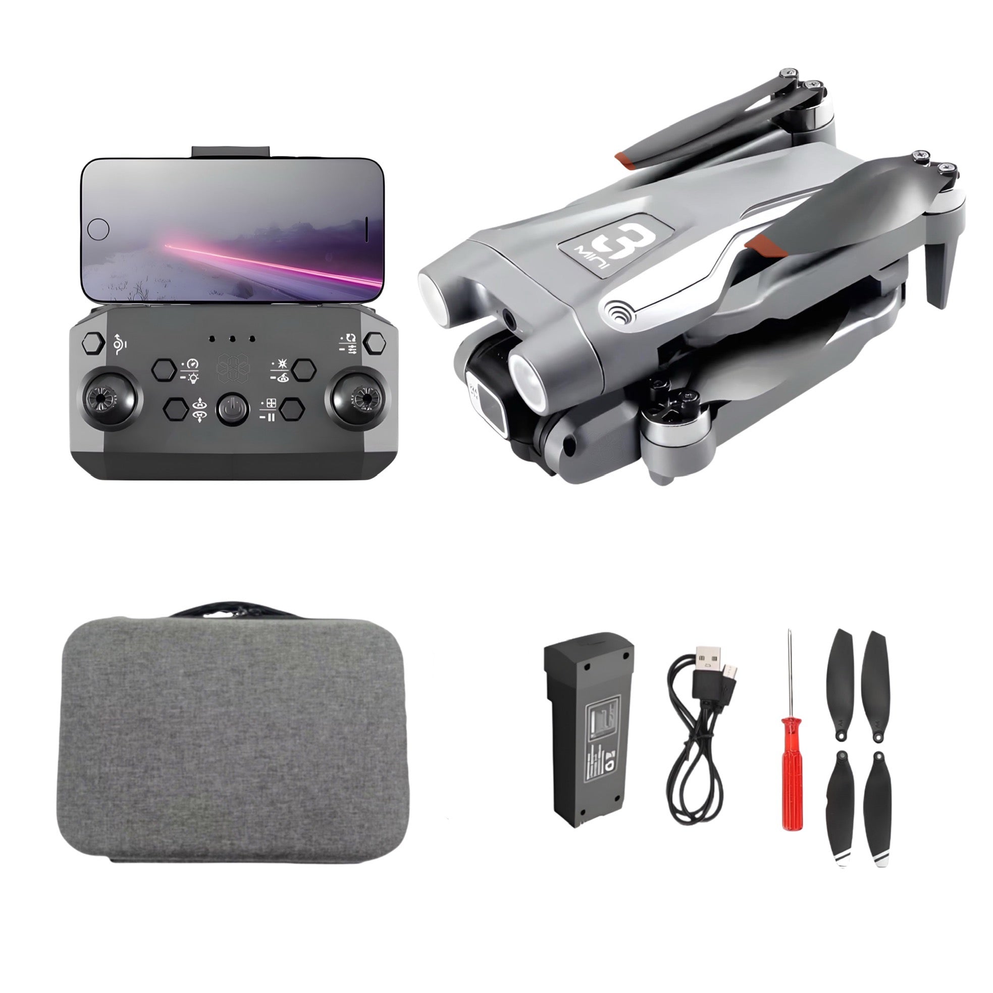 Drona cu camera duala Ultra-Clear HD, HexaCraft, Model ShadowHex, Gri
