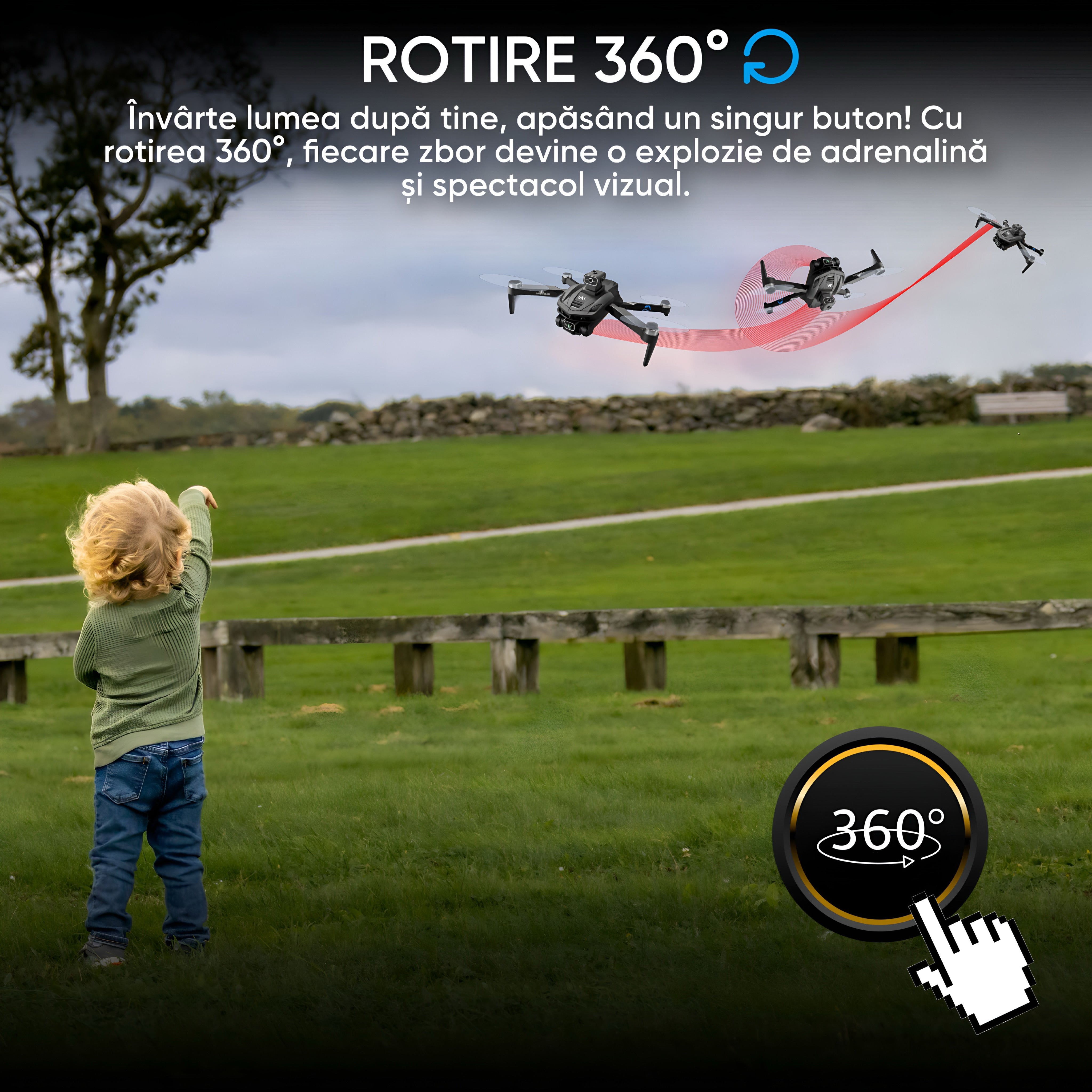 Drona Dronescu, SkyLite, HD Ultra Vision, pentru copii si adulti, senzor de evitare al obstacolelor