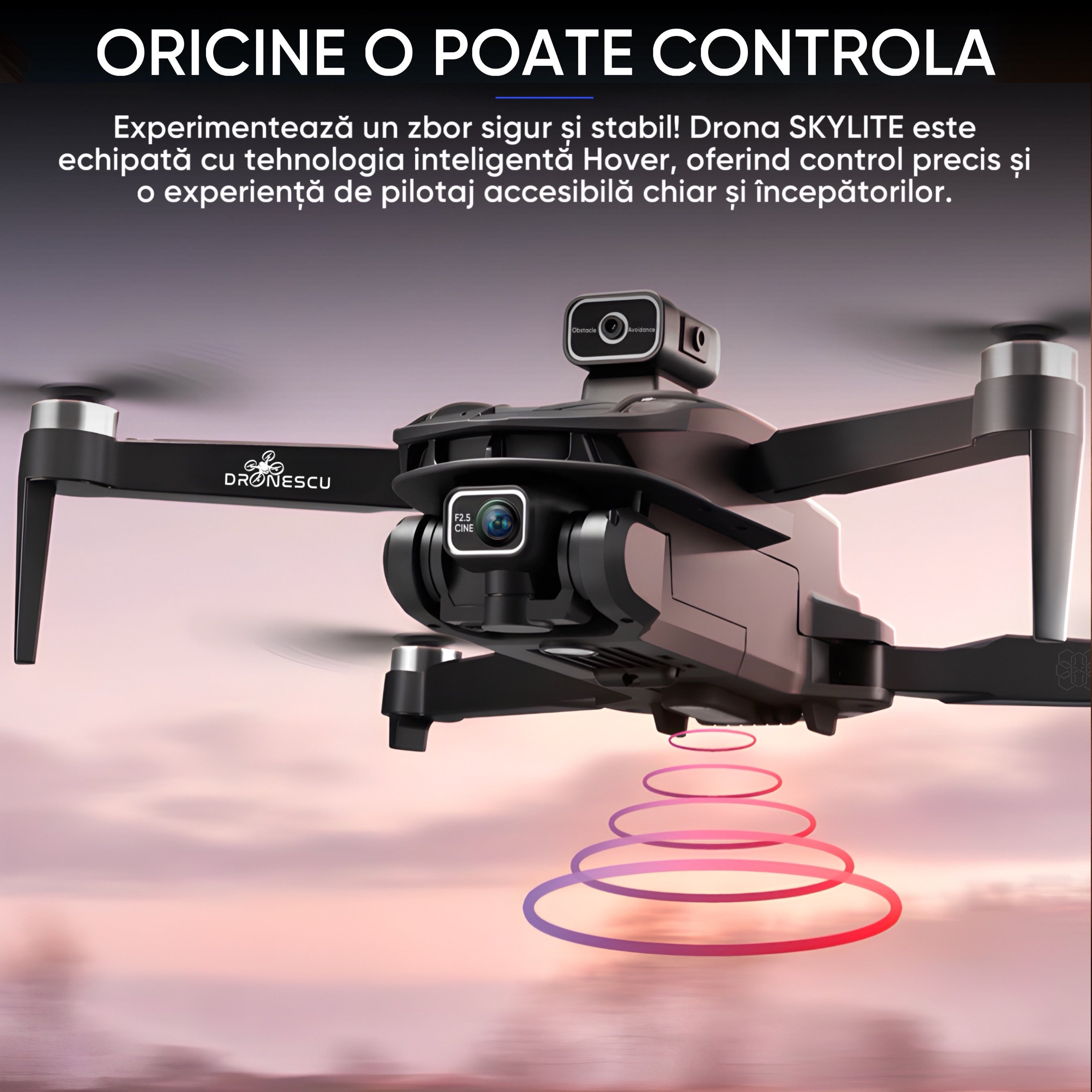 Drona Dronescu, SkyLite, HD Ultra Vision, pentru copii si adulti, senzor de evitare al obstacolelor