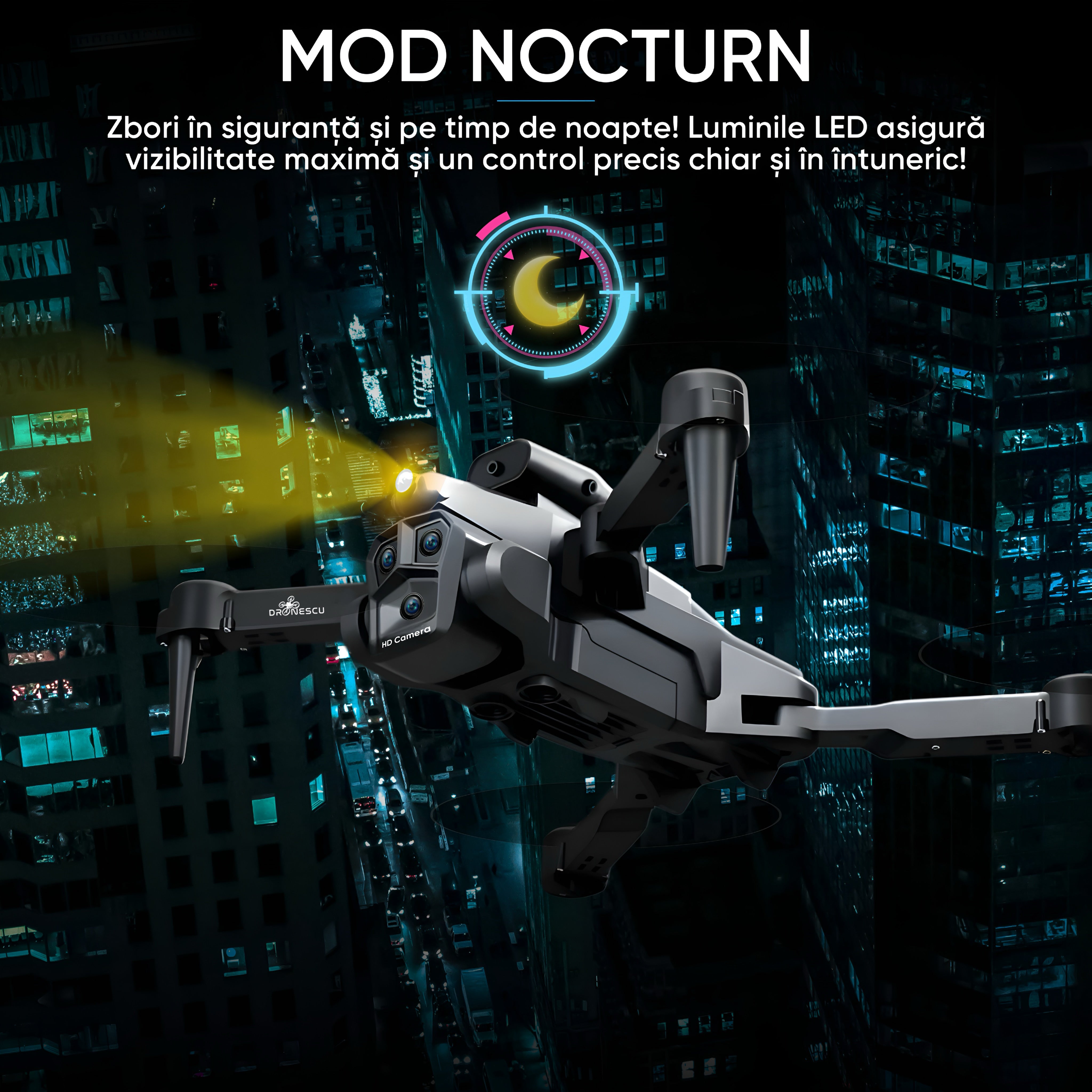 Drona inteligenta, Dronescu IFAero, Cu 2 camere, Evitare obstacole 360°