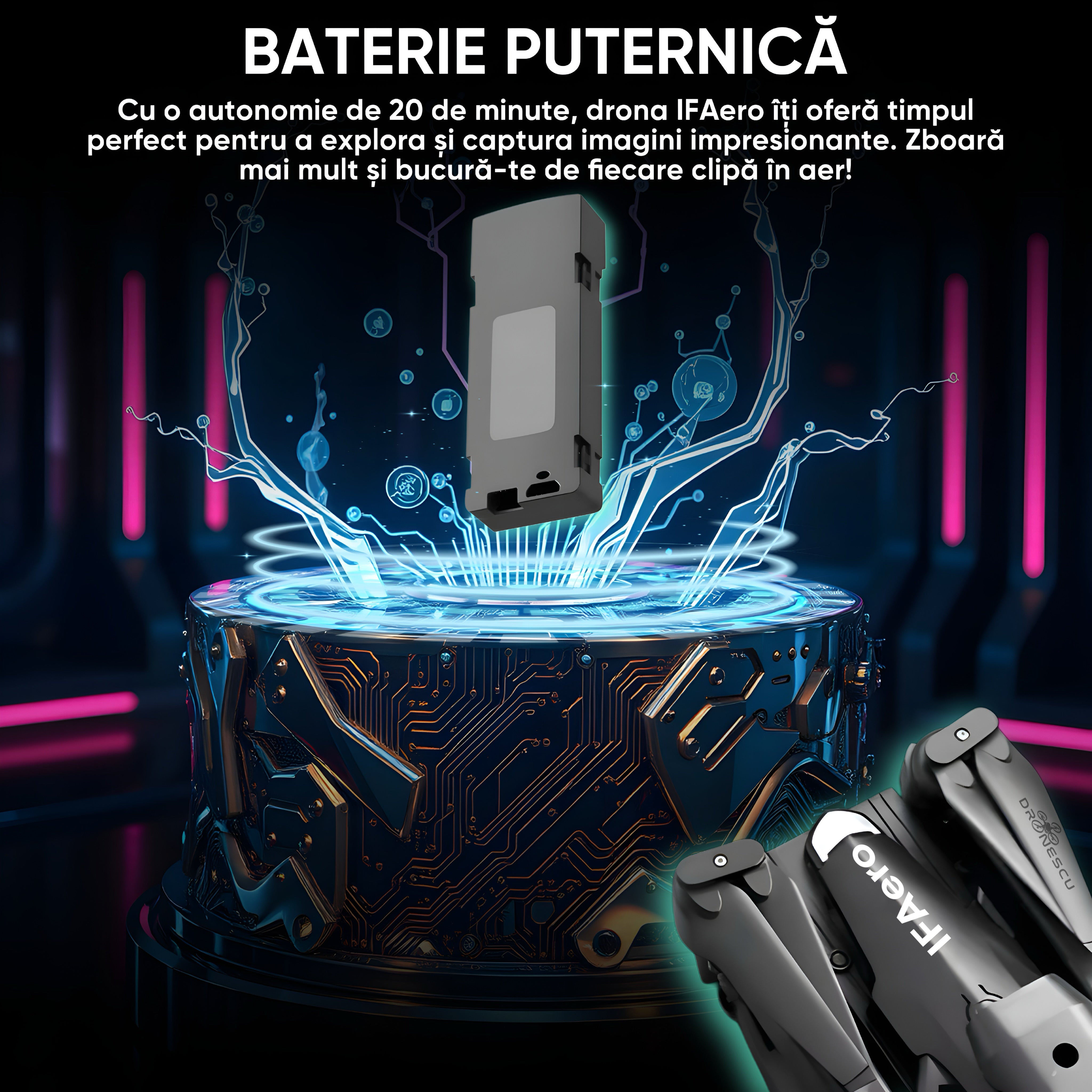 Drona inteligenta, Dronescu IFAero, Cu 2 camere, Evitare obstacole 360°