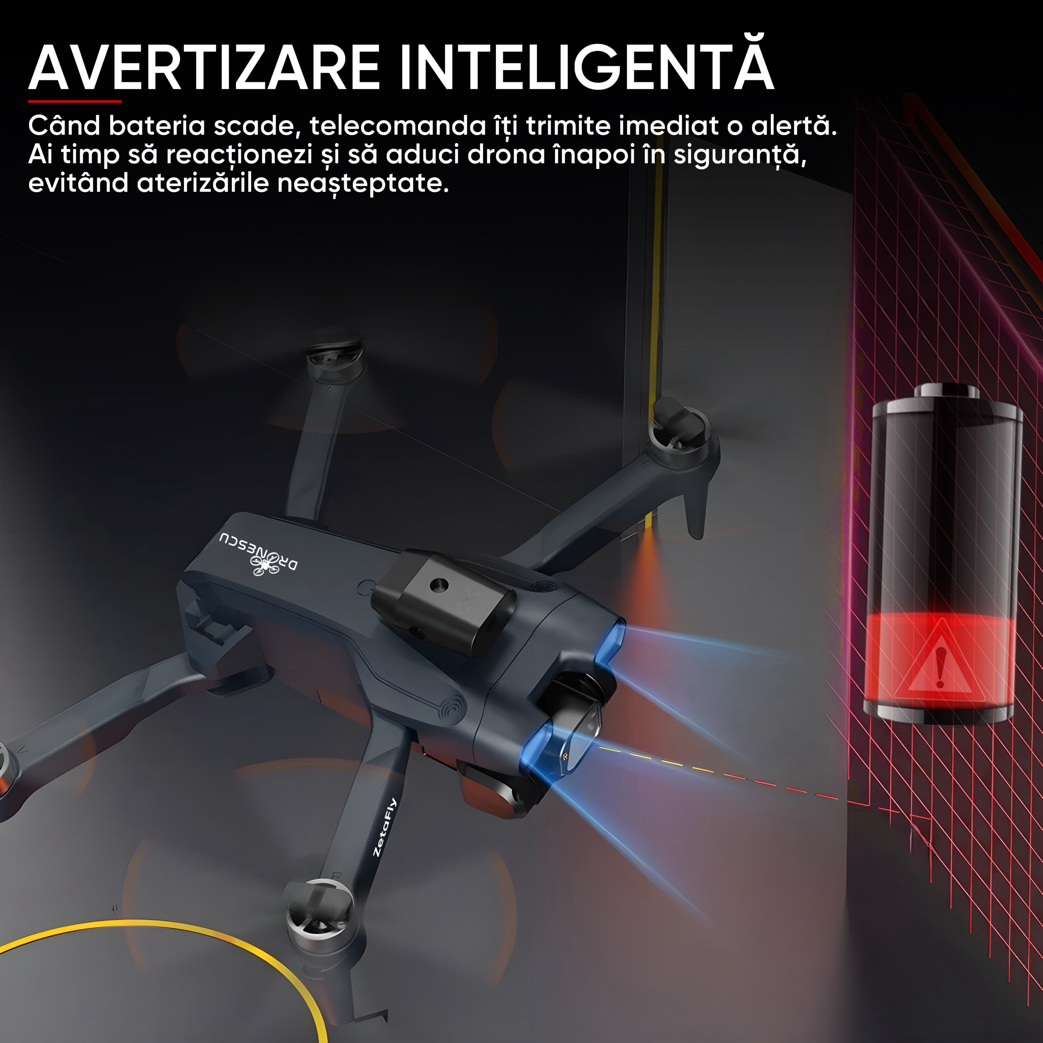 Drona pentru nivel mediu, Dronescu, Model ZetaFly, GPS, 5G, 3 Camere HD