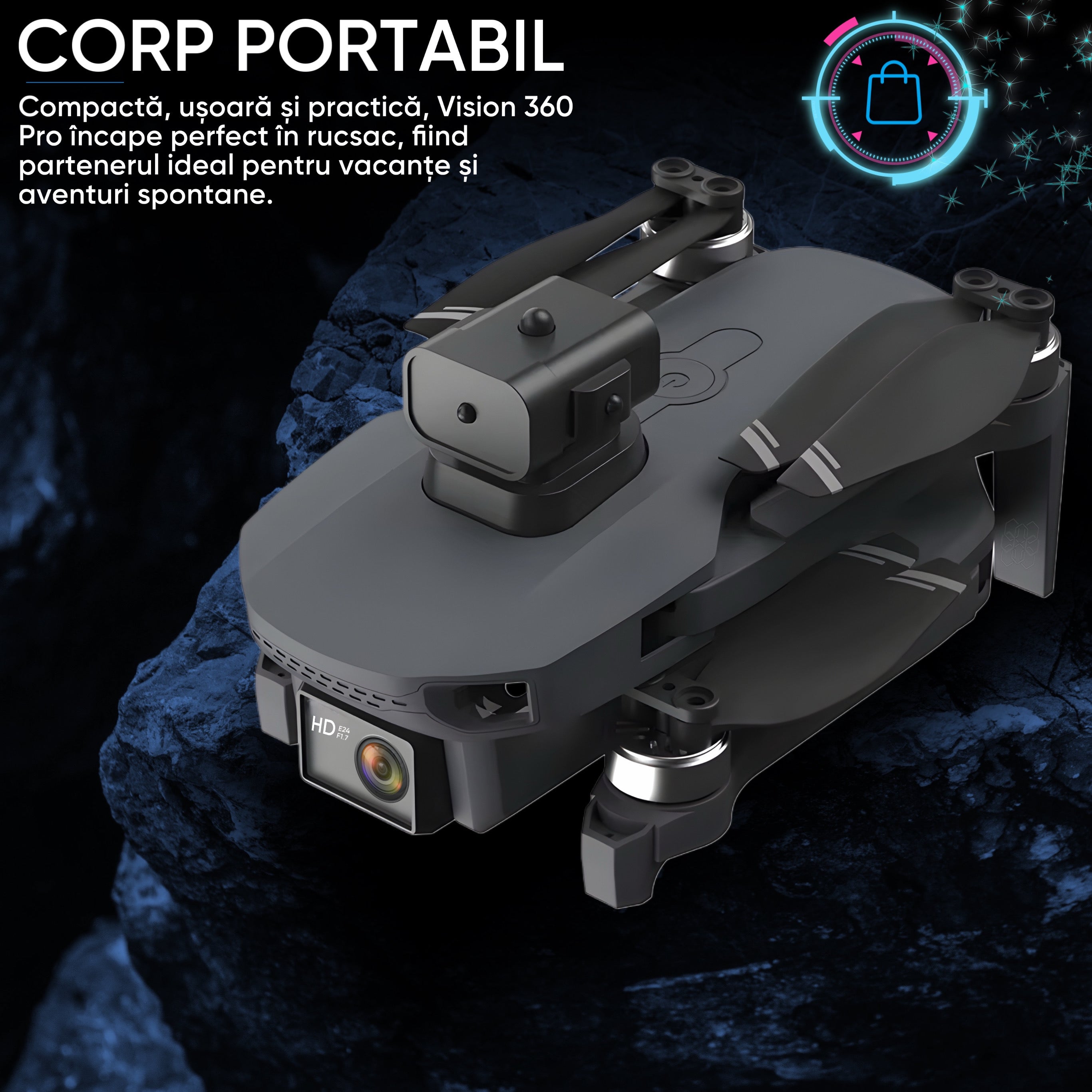 Drona profesionala HexaCraft, Model Vision360 Pro, Camera duala 4K-Like