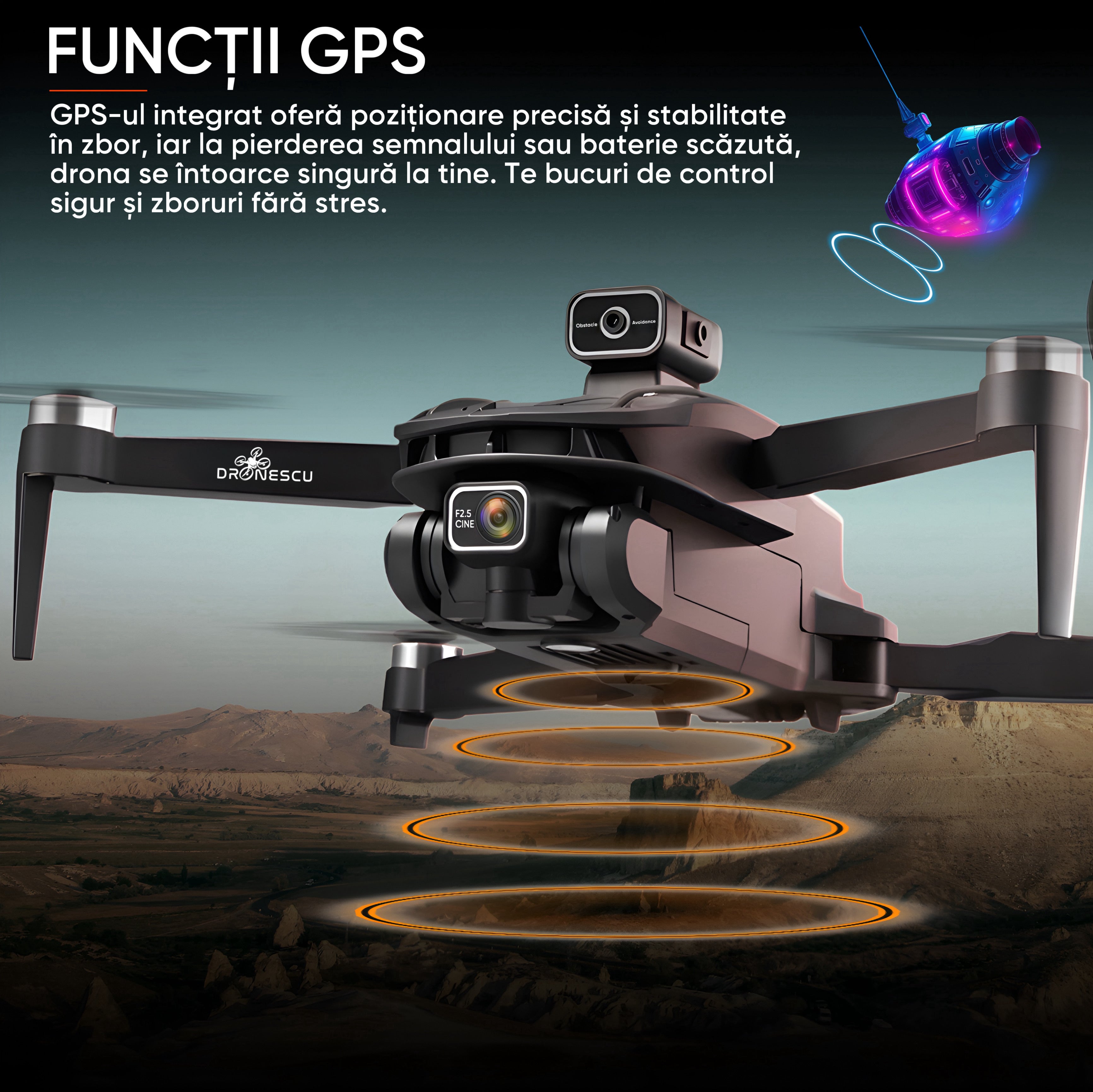 Drona profesionala Dronescu, Model SKYBITE, Camera HD interpolated to 8K