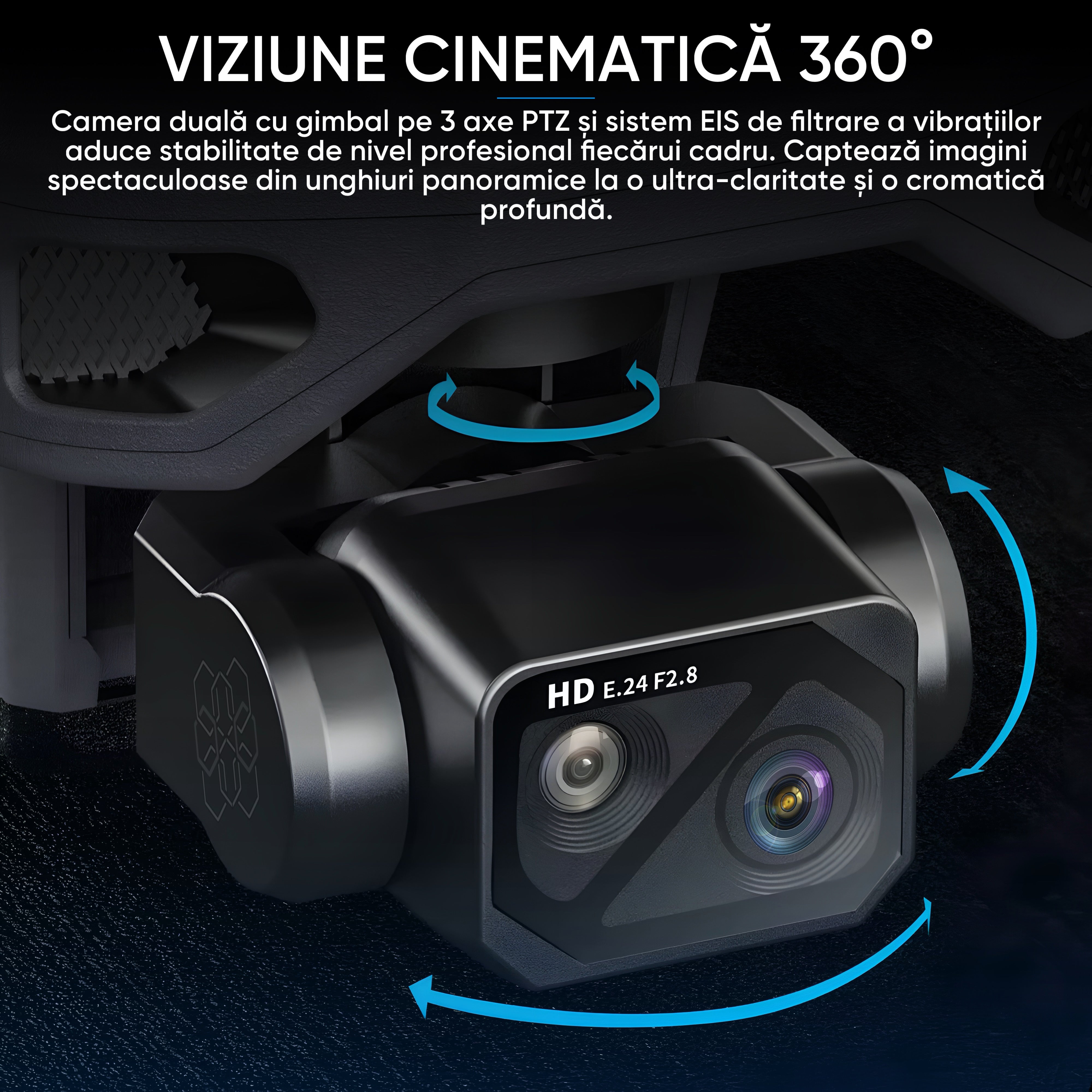 HexaCraft Aerovex – Drona profesionala cu camera 360 pe gimbal 3 axe, 45min zbor, ecran 5.5 inch, GPS si raza 10km