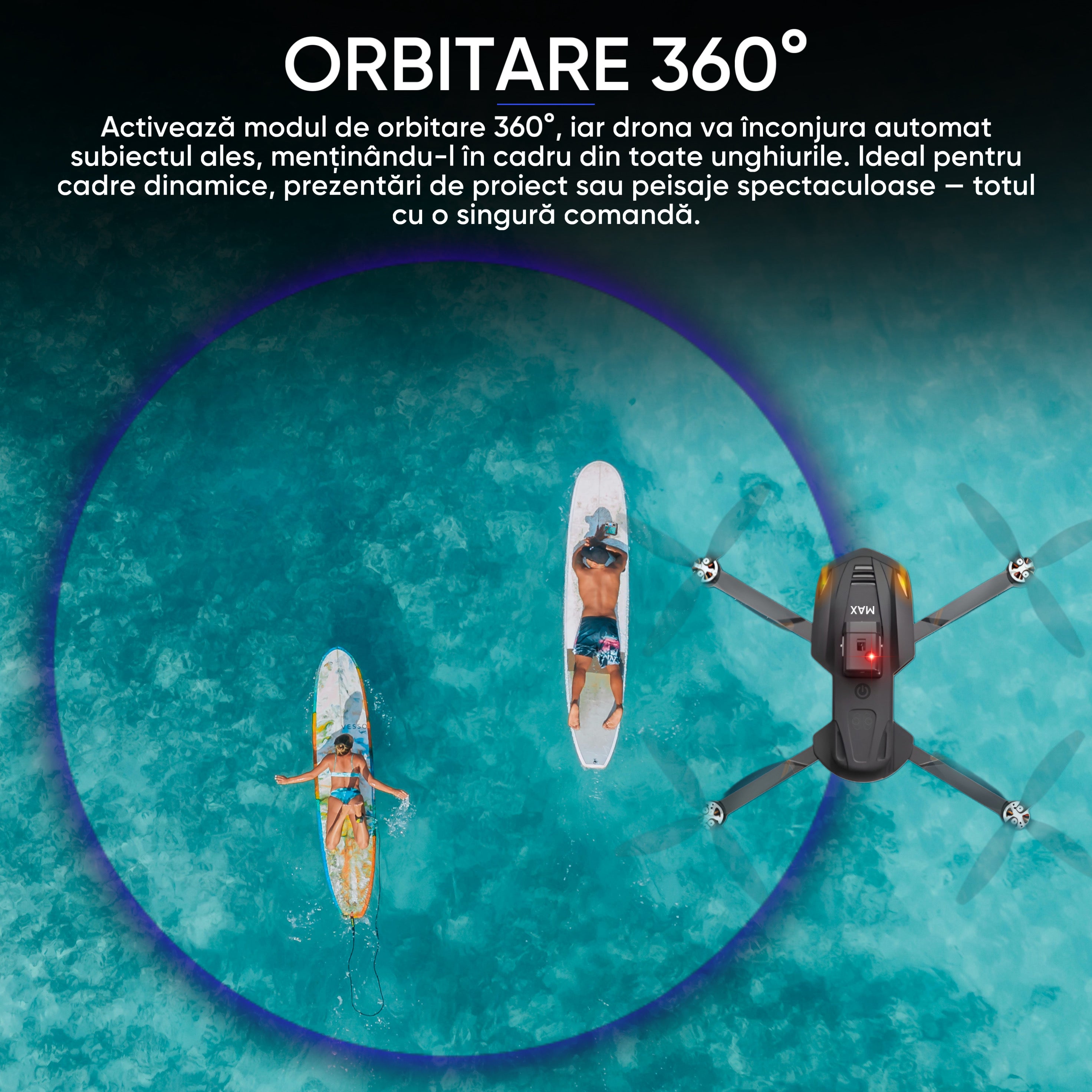 SkyBite MAX – Drona cu 2 camere HD 8K, ecran 4.5 inch, senzor 360, GPS, retur automat, motor brushless, 30min zbor, 3km raza, pliere compacta