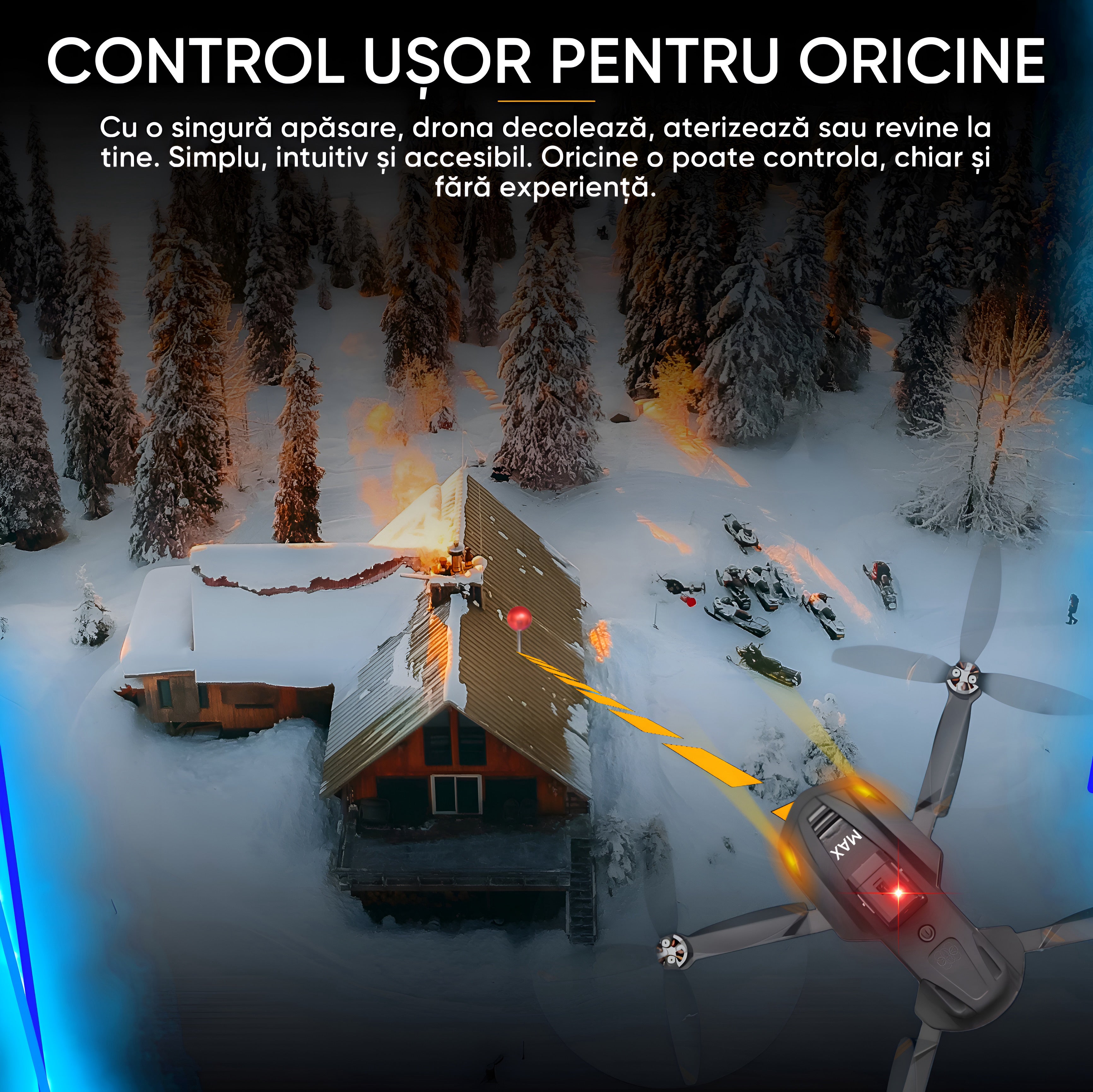 SkyBite MAX – Drona cu 2 camere HD 8K, ecran 4.5 inch, senzor 360, GPS, retur automat, motor brushless, 30min zbor, 3km raza, pliere compacta