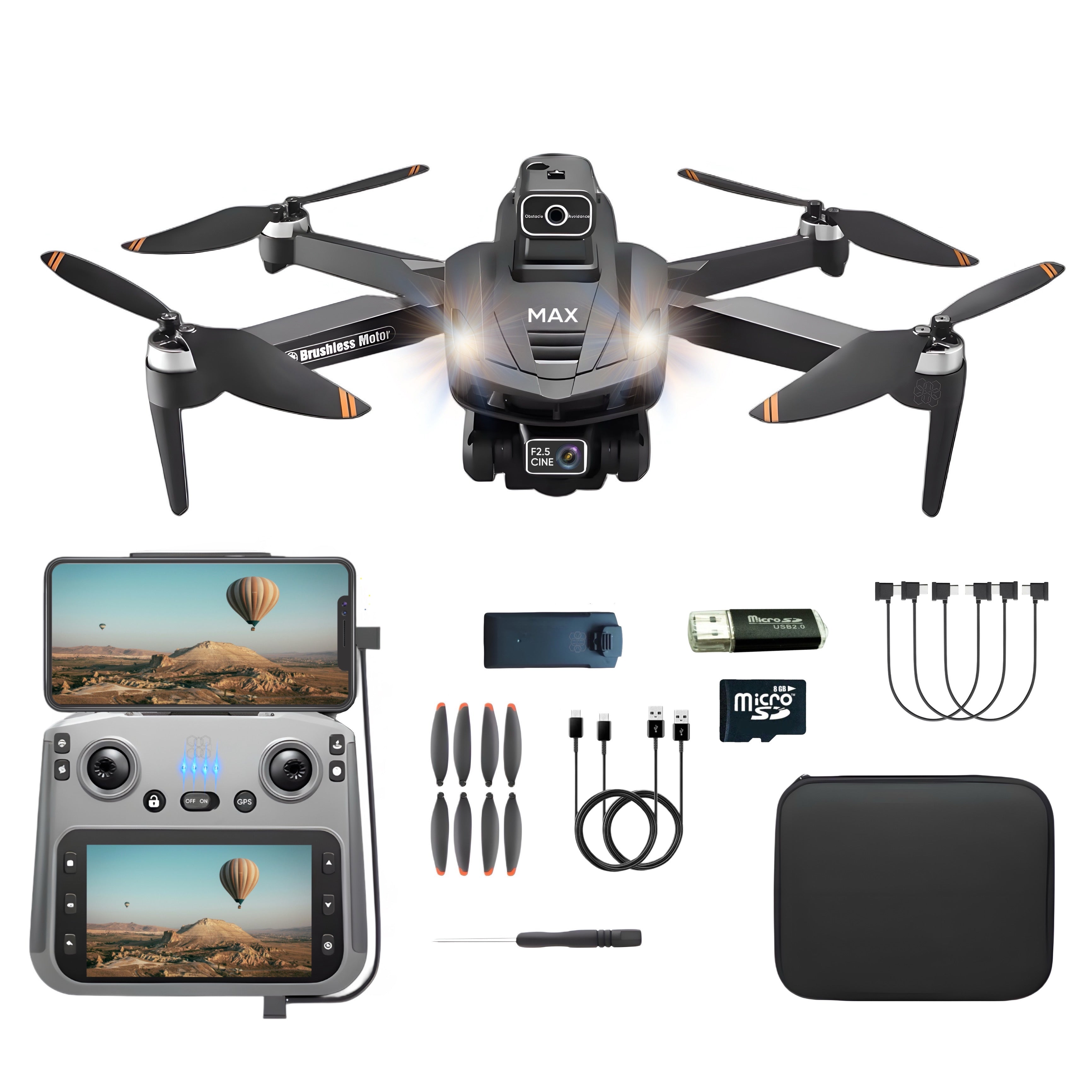 HexaCraft SkyBite MAX – Drona cu 2 camere HD 8K, ecran 4.5 inch, senzor 360, GPS, retur automat, motor brushless, 30min zbor, 3km raza, pliere compacta